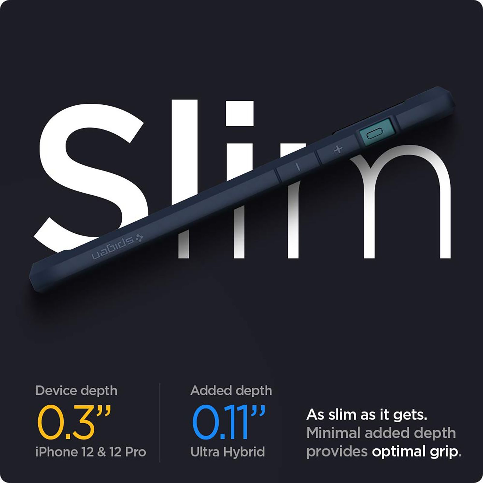 spigen Ultra Hybrid Polycarbonate & TPU Back Cover for Apple iPhone 12, 12 Pro (Supports Wireless Charging, Navy Blue)_6