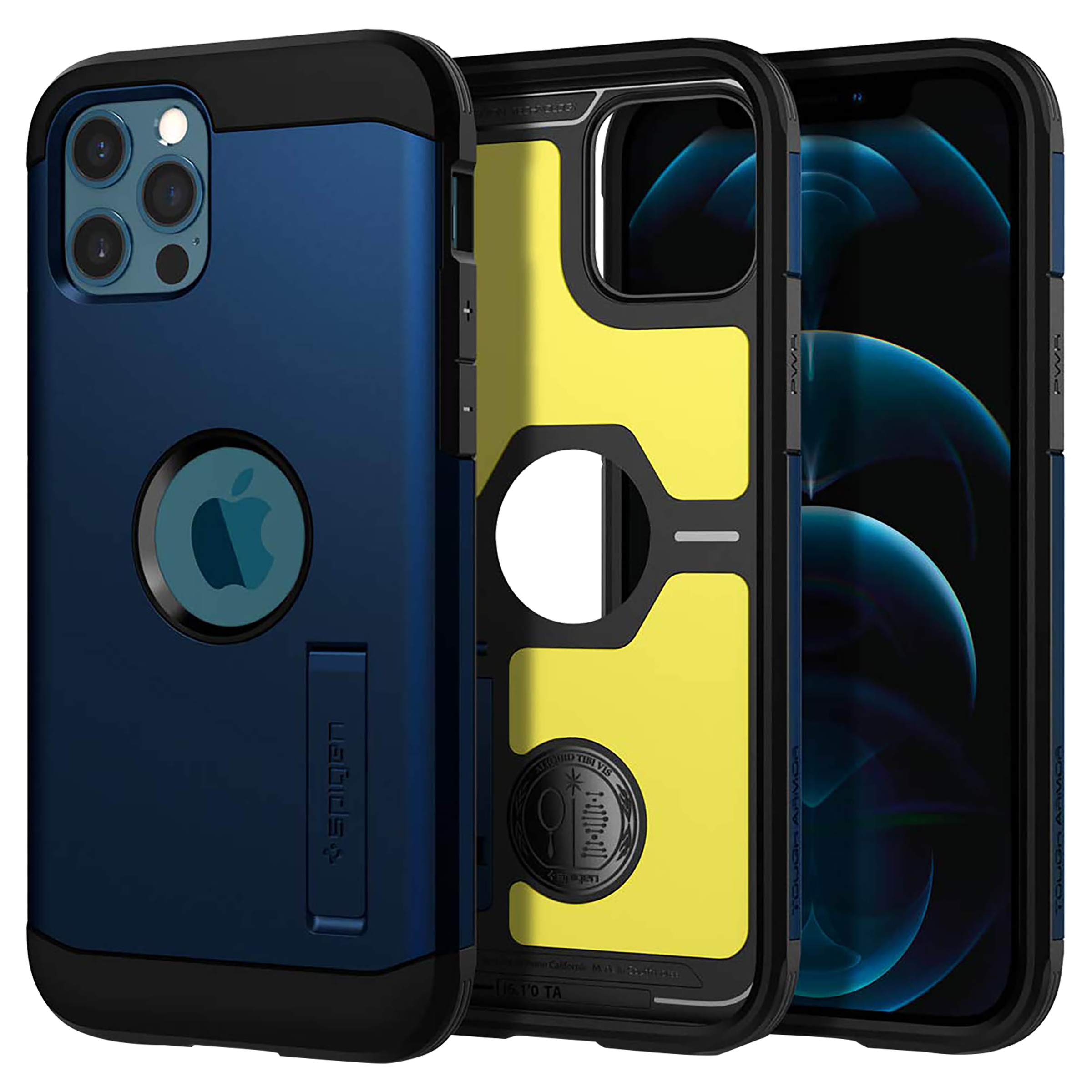 spigen Tough Armor Polycarbonate & TPU Back Cover for Apple iPhone 12, 12 Pro (Supports Wireless Charging, Navy Blue)_1