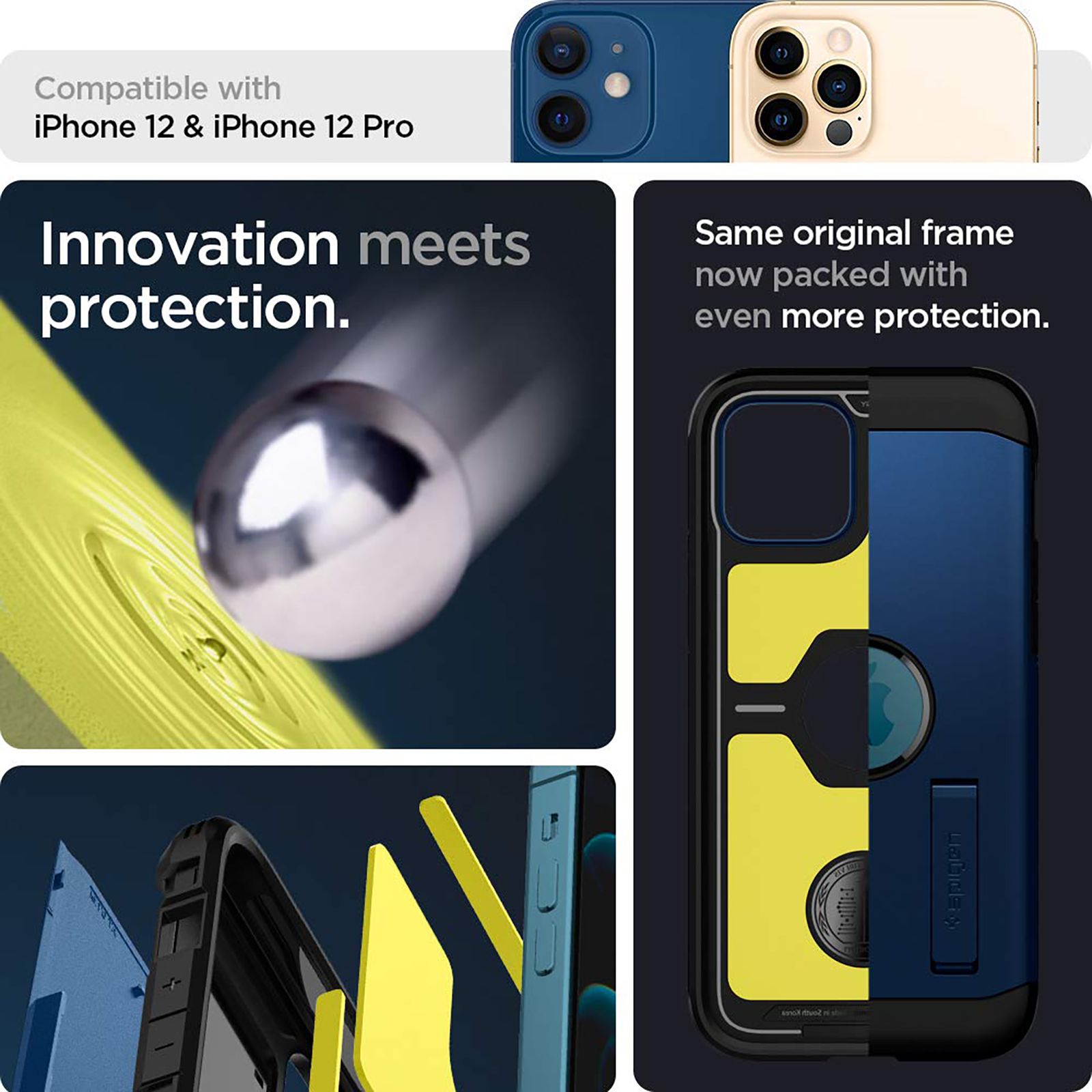 spigen Tough Armor Polycarbonate & TPU Back Cover for Apple iPhone 12, 12 Pro (Supports Wireless Charging, Navy Blue)_9