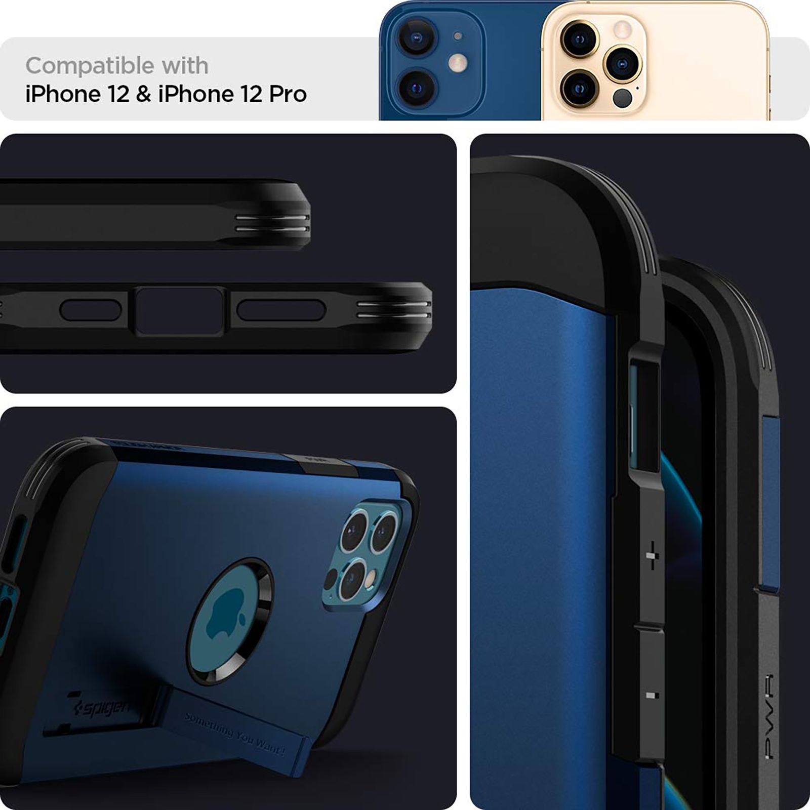 spigen Tough Armor Polycarbonate & TPU Back Cover for Apple iPhone 12, 12 Pro (Supports Wireless Charging, Navy Blue)_10