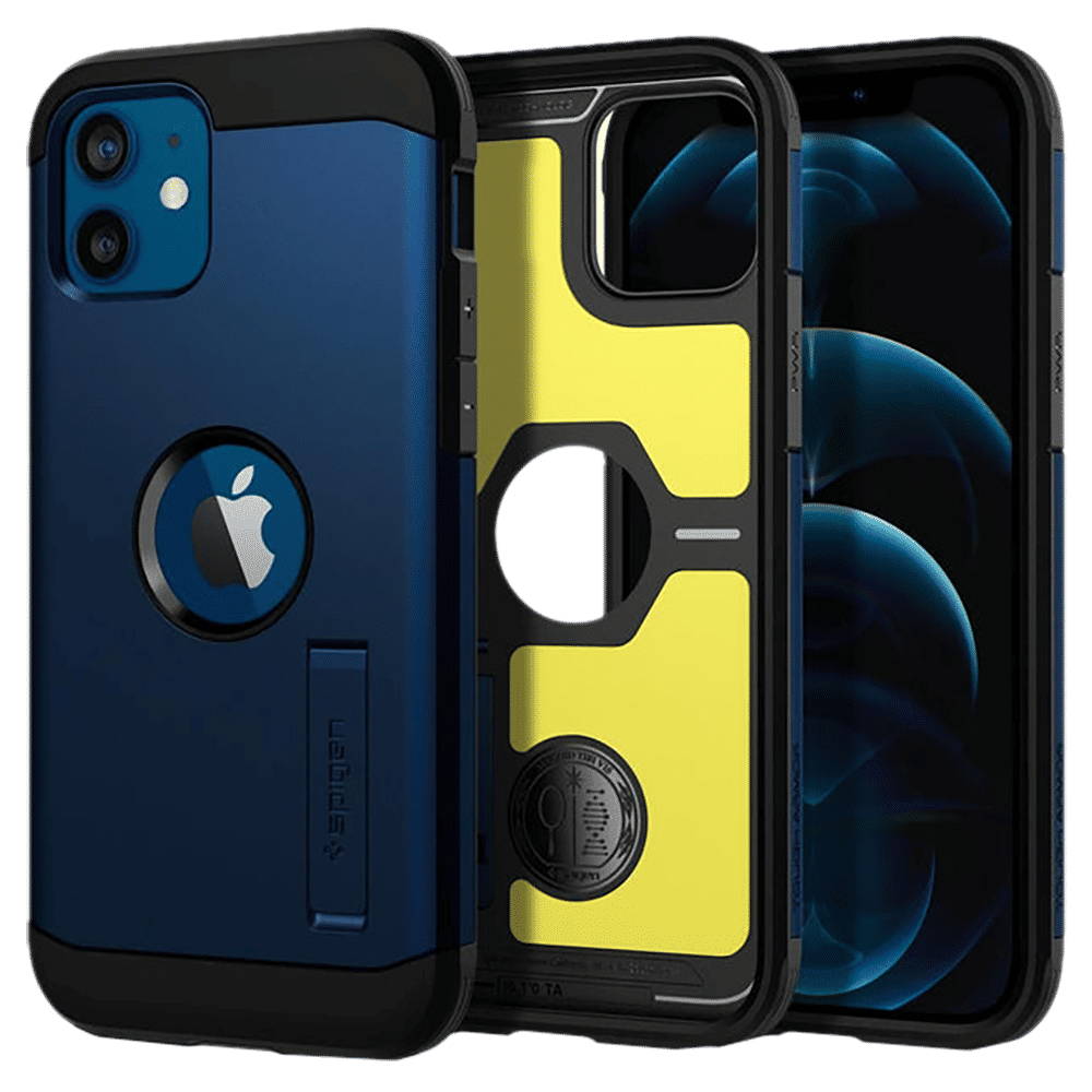 spigen Tough Armor Polycarbonate & TPU Back Cover for Apple iPhone 12, 12 Pro (Supports Wireless Charging, Navy Blue)_12