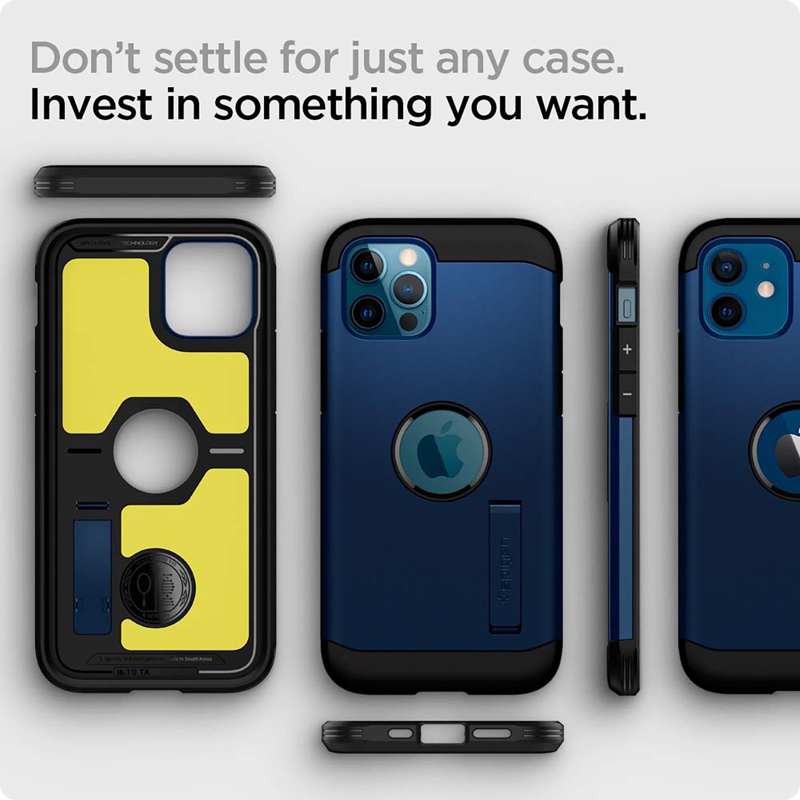 spigen Tough Armor Polycarbonate & TPU Back Cover for Apple iPhone 12, 12 Pro (Supports Wireless Charging, Navy Blue)_5