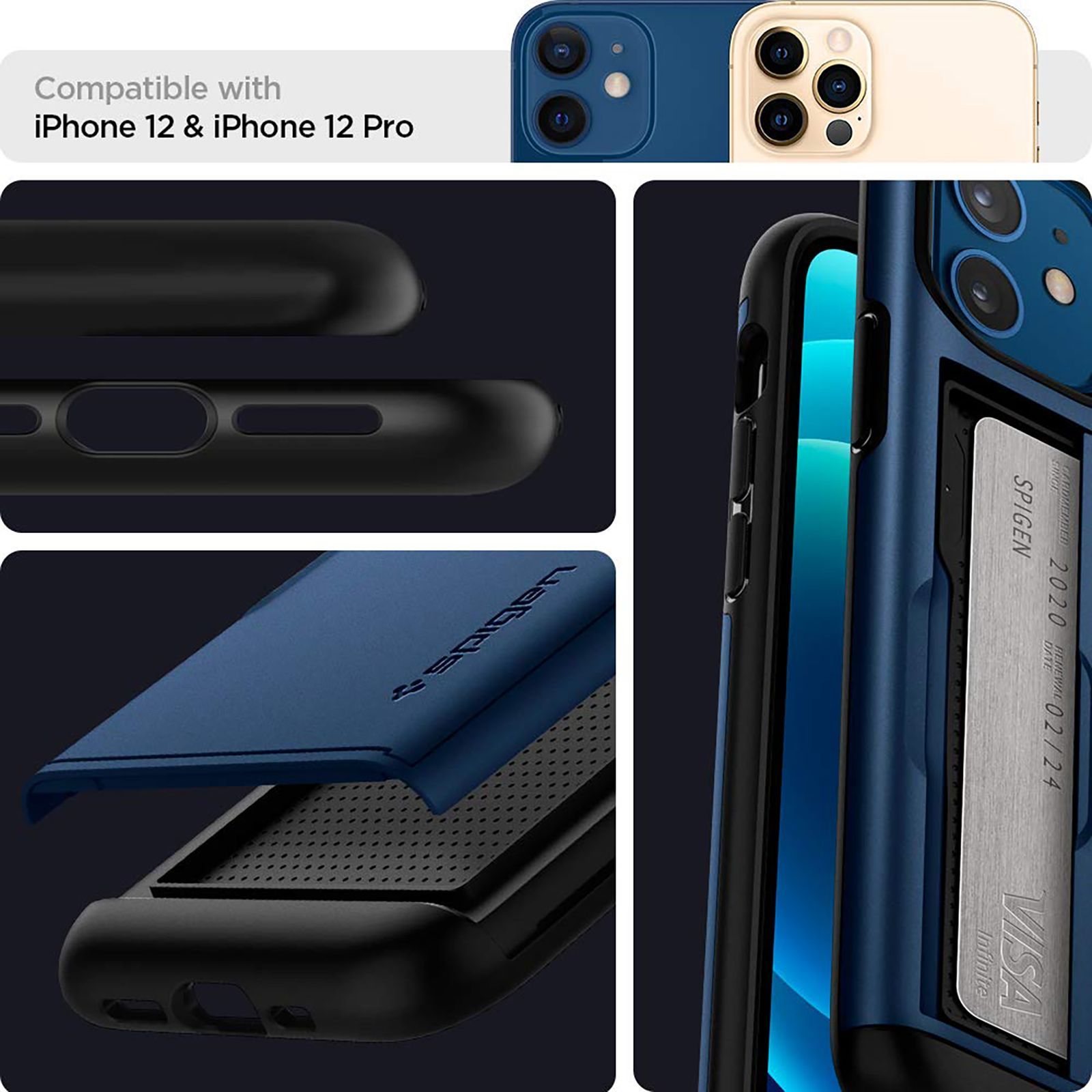 spigen Slim Armor CS TPU & Polycarbonate Back Cover for Apple iPhone 12, 12 Pro (Air Cushion Technology, Navy Blue) spigen Slim Armor CS TPU & Polycarbonate Back Cover for Apple iPhone 12, 12 Pro (Air Cushion Technology, Navy Blue)_12