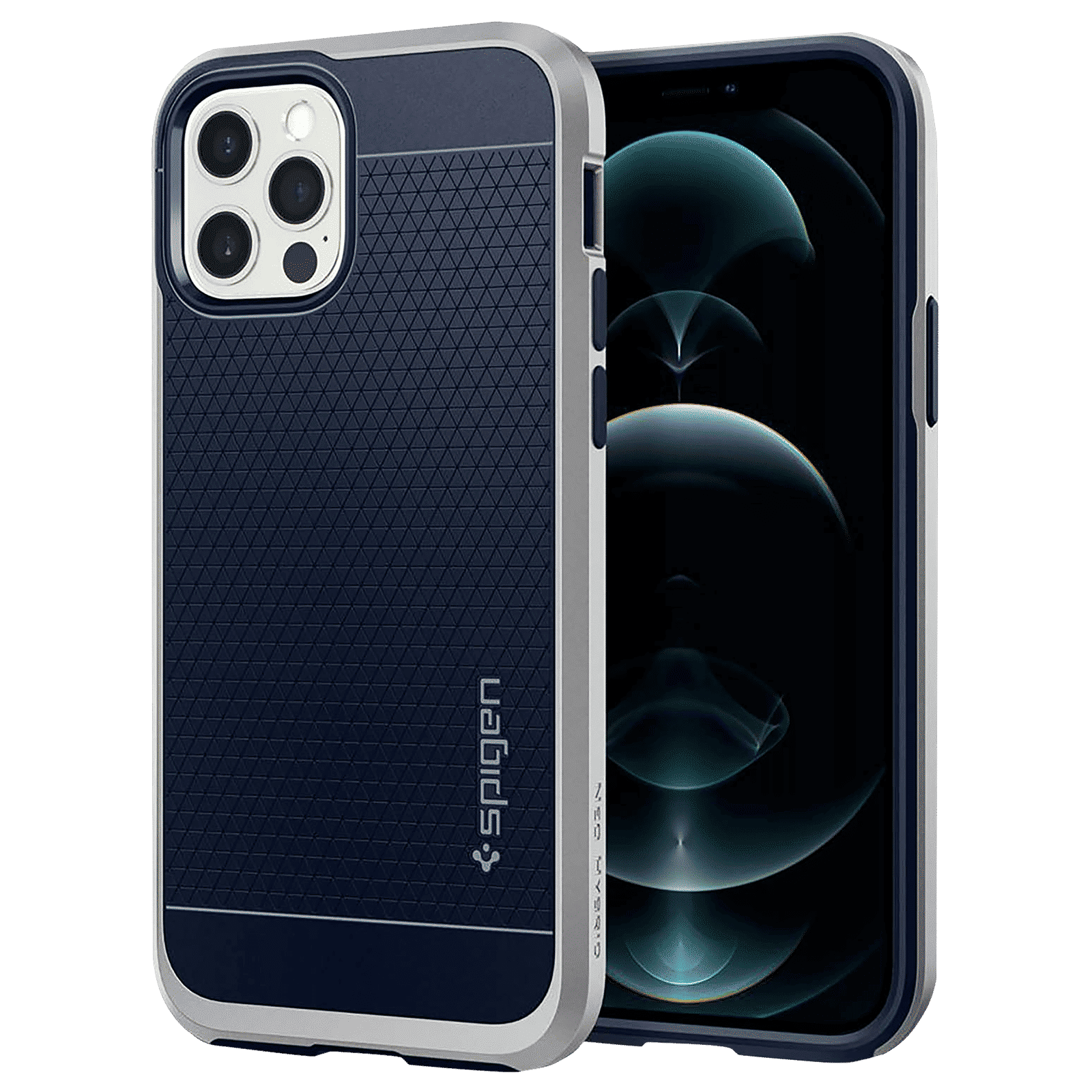 spigen Neo Hybrid Polycarbonate & TPU Back Cover for Apple iPhone 12, 12 Pro (Raised Edges, Satin Silver)_1