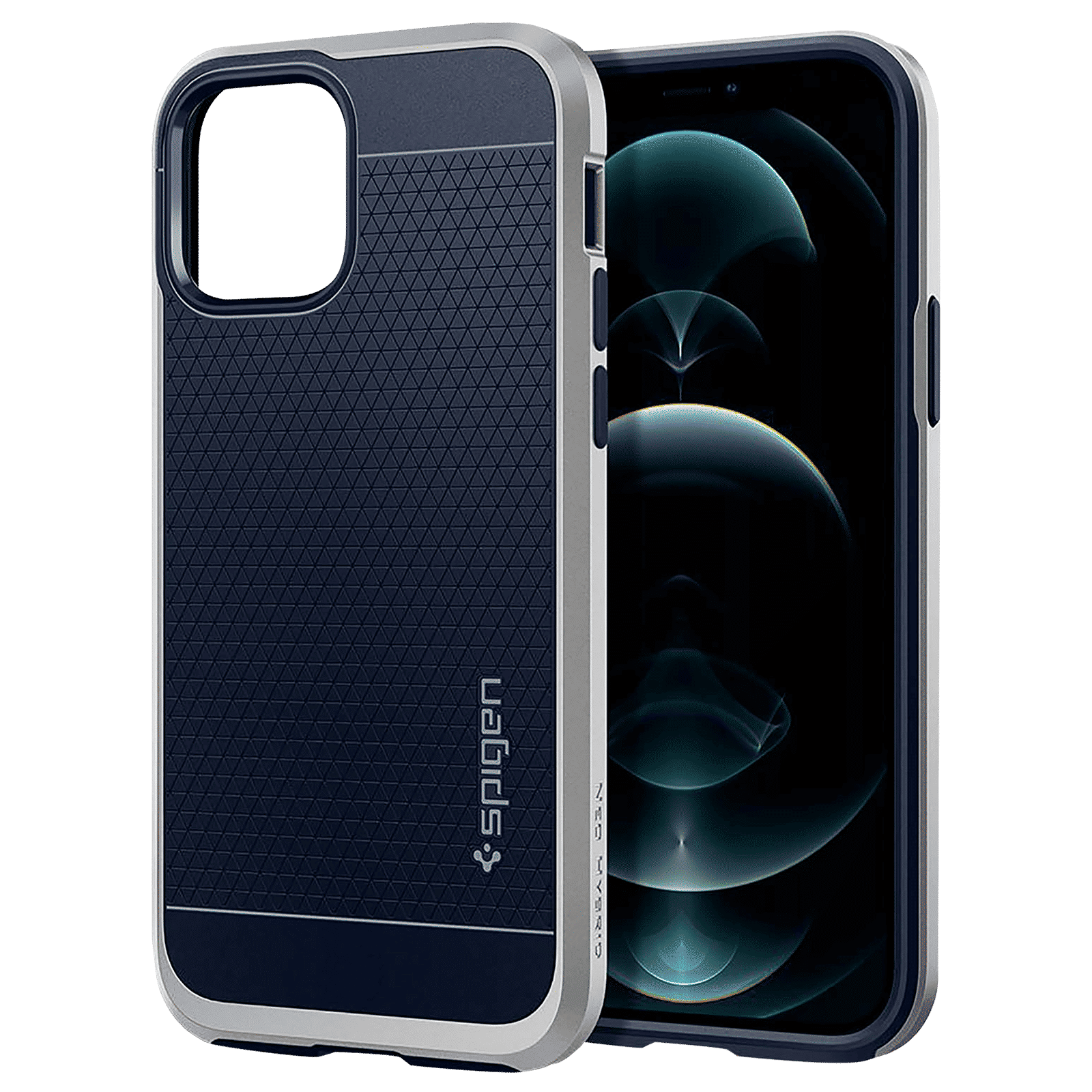 spigen Neo Hybrid Polycarbonate & TPU Back Cover for Apple iPhone 12, 12 Pro (Raised Edges, Satin Silver)_9