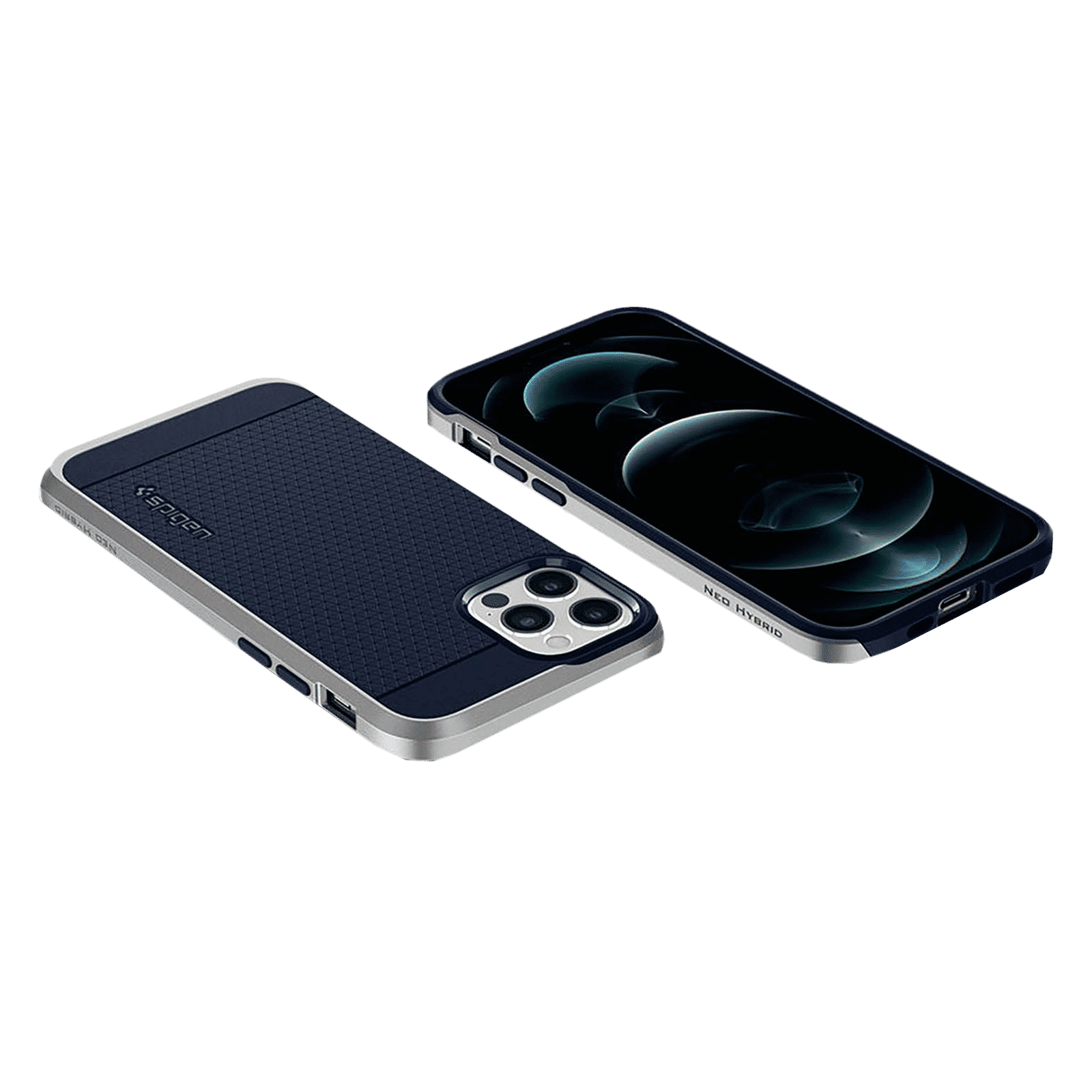 spigen Neo Hybrid Polycarbonate & TPU Back Cover for Apple iPhone 12, 12 Pro (Raised Edges, Satin Silver)_11