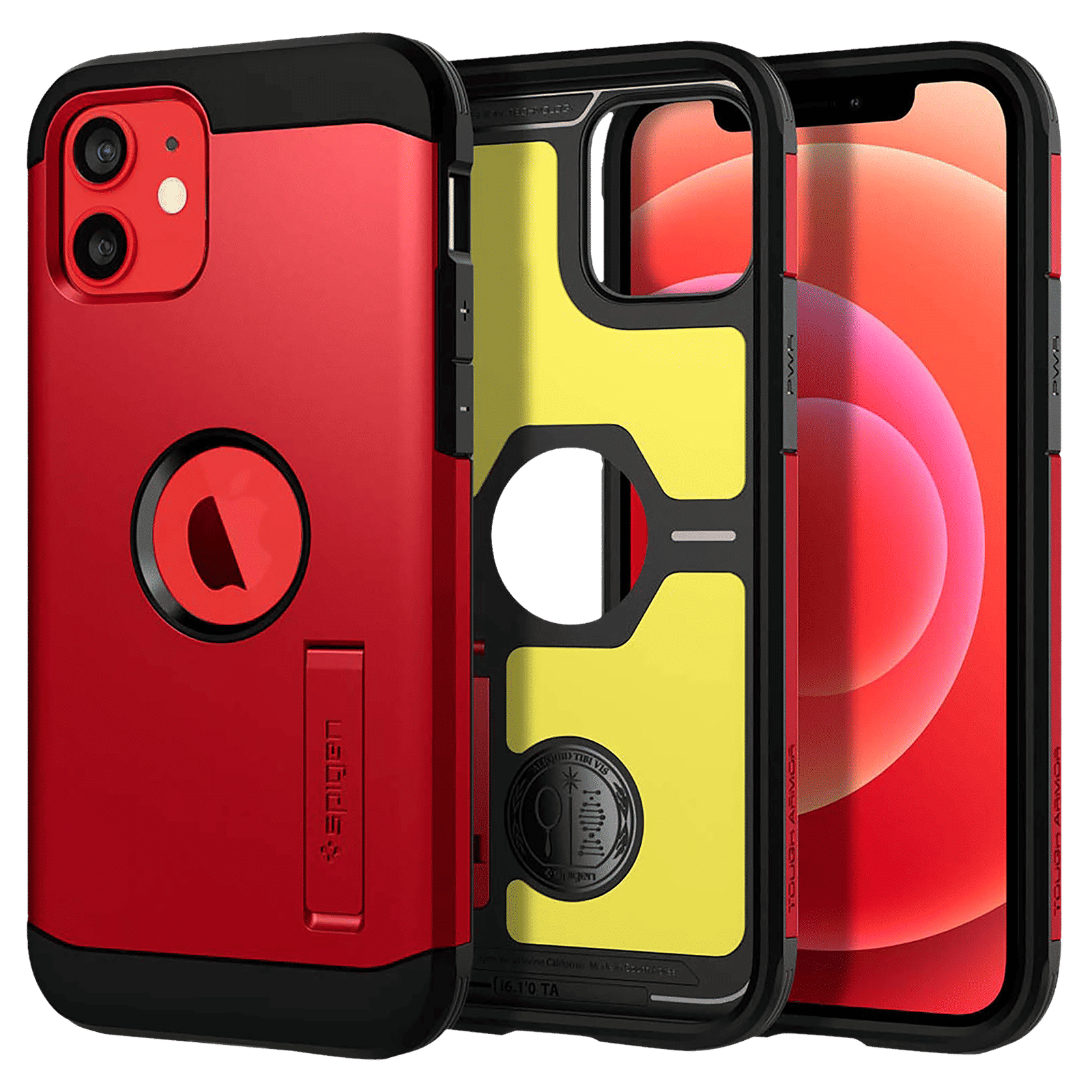 spigen Tough Armor TPU & Polycarbonate Back Case with Stand for Apple iPhone 12, 12 Pro (Wireless Charging Compatible, Red)_1