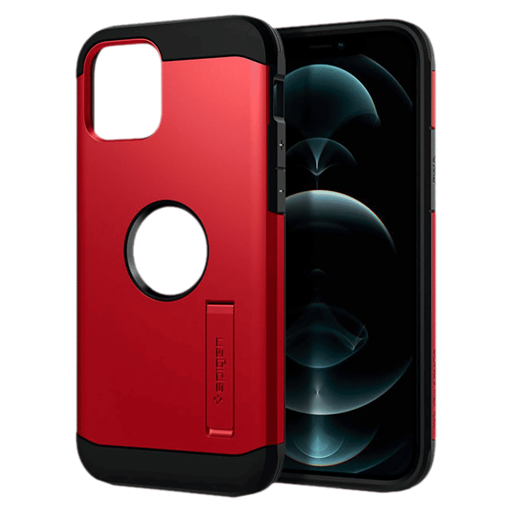 spigen Tough Armor TPU & Polycarbonate Back Case with Stand for Apple iPhone 12, 12 Pro (Wireless Charging Compatible, Red)_10