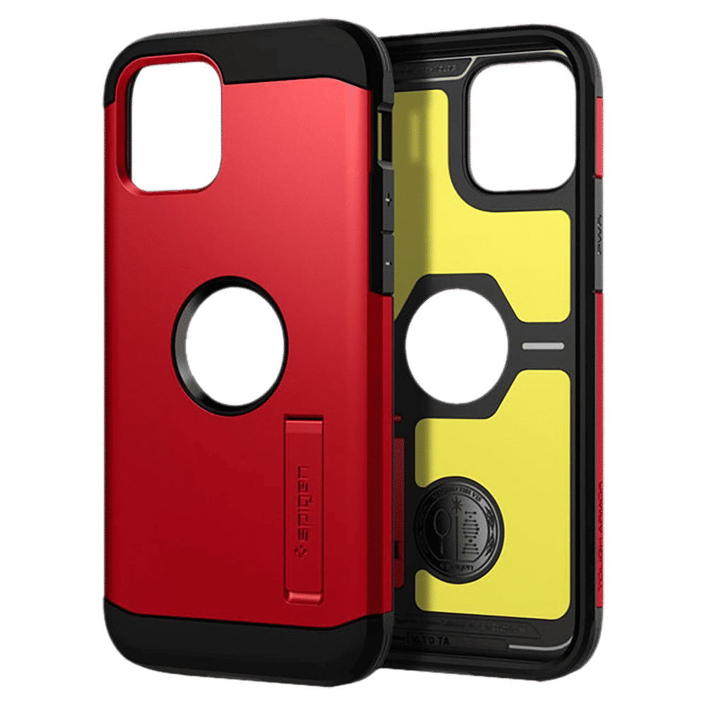 spigen Tough Armor TPU & Polycarbonate Back Case with Stand for Apple iPhone 12, 12 Pro (Wireless Charging Compatible, Red)_11