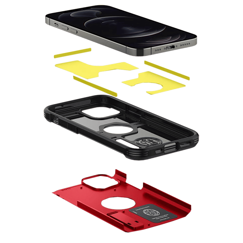 spigen Tough Armor TPU & Polycarbonate Back Case with Stand for Apple iPhone 12, 12 Pro (Wireless Charging Compatible, Red)_12