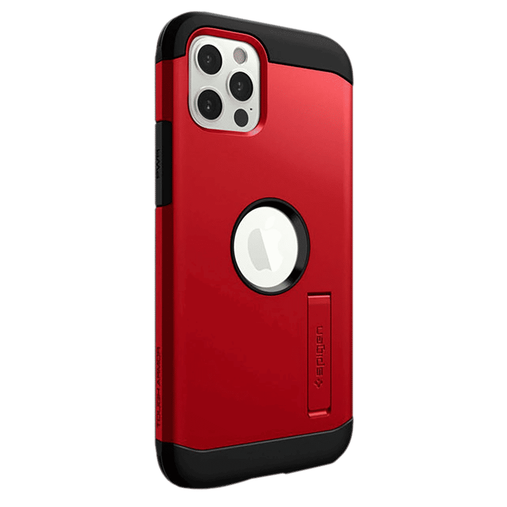 spigen Tough Armor TPU & Polycarbonate Back Case with Stand for Apple iPhone 12, 12 Pro (Wireless Charging Compatible, Red)_13