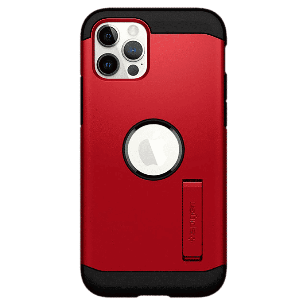 spigen Tough Armor TPU & Polycarbonate Back Case with Stand for Apple iPhone 12, 12 Pro (Wireless Charging Compatible, Red)_14