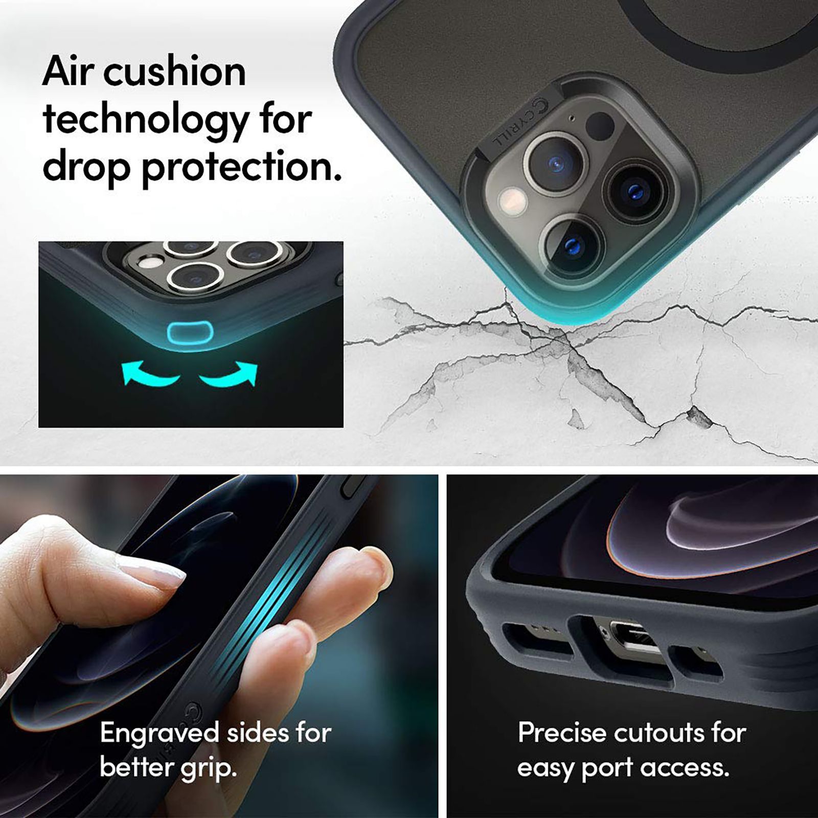 spigen TPU and Polycarbonate Back Cover for Apple iPhone 12 and iPhone 12 Pro (Wireless Charging Support,, Graphite)_5