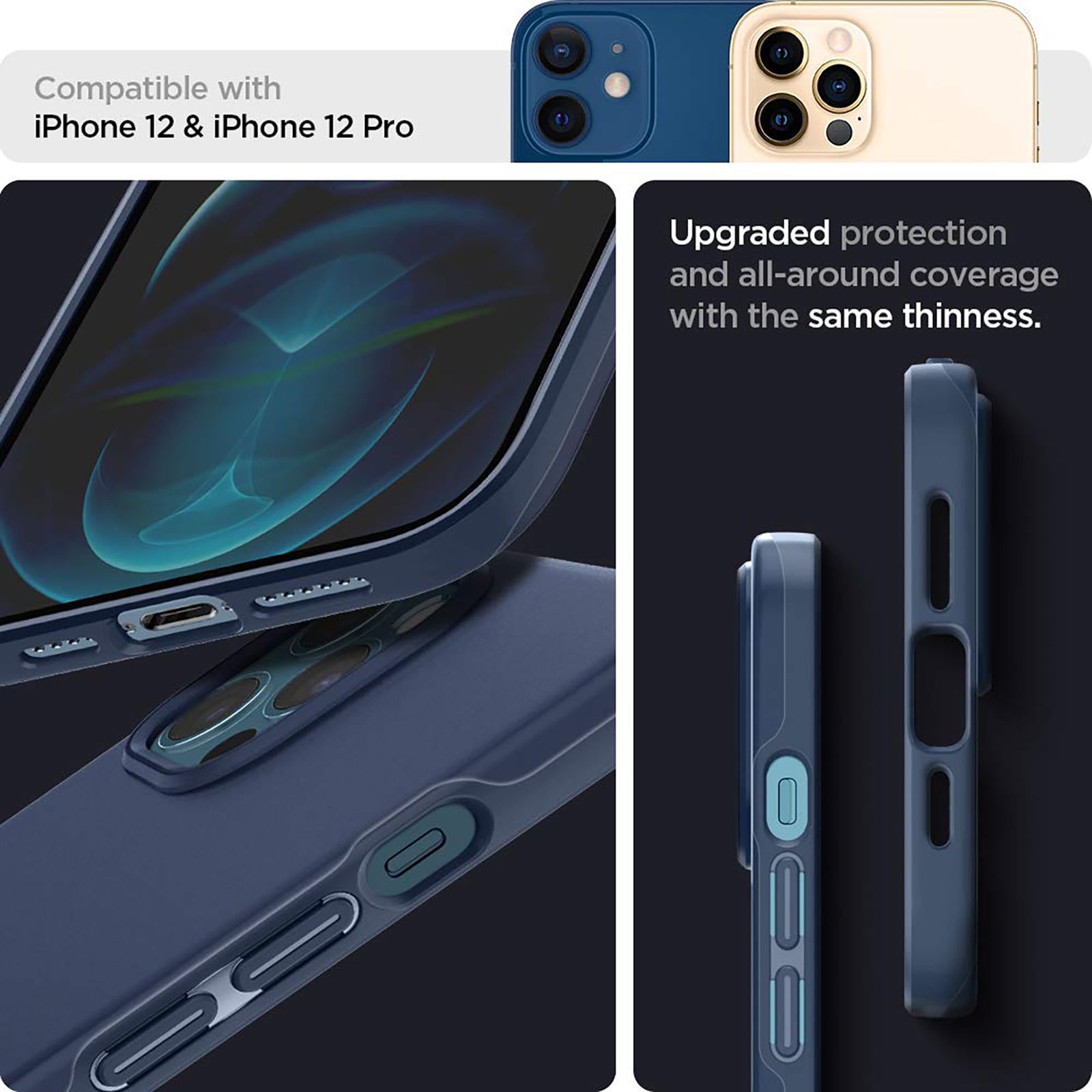 spigen Thin Fit Polycarbonate Back Cover for Apple iPhone 12, 12 Pro (Wireless Charging Compatible, Deep Blue)_10