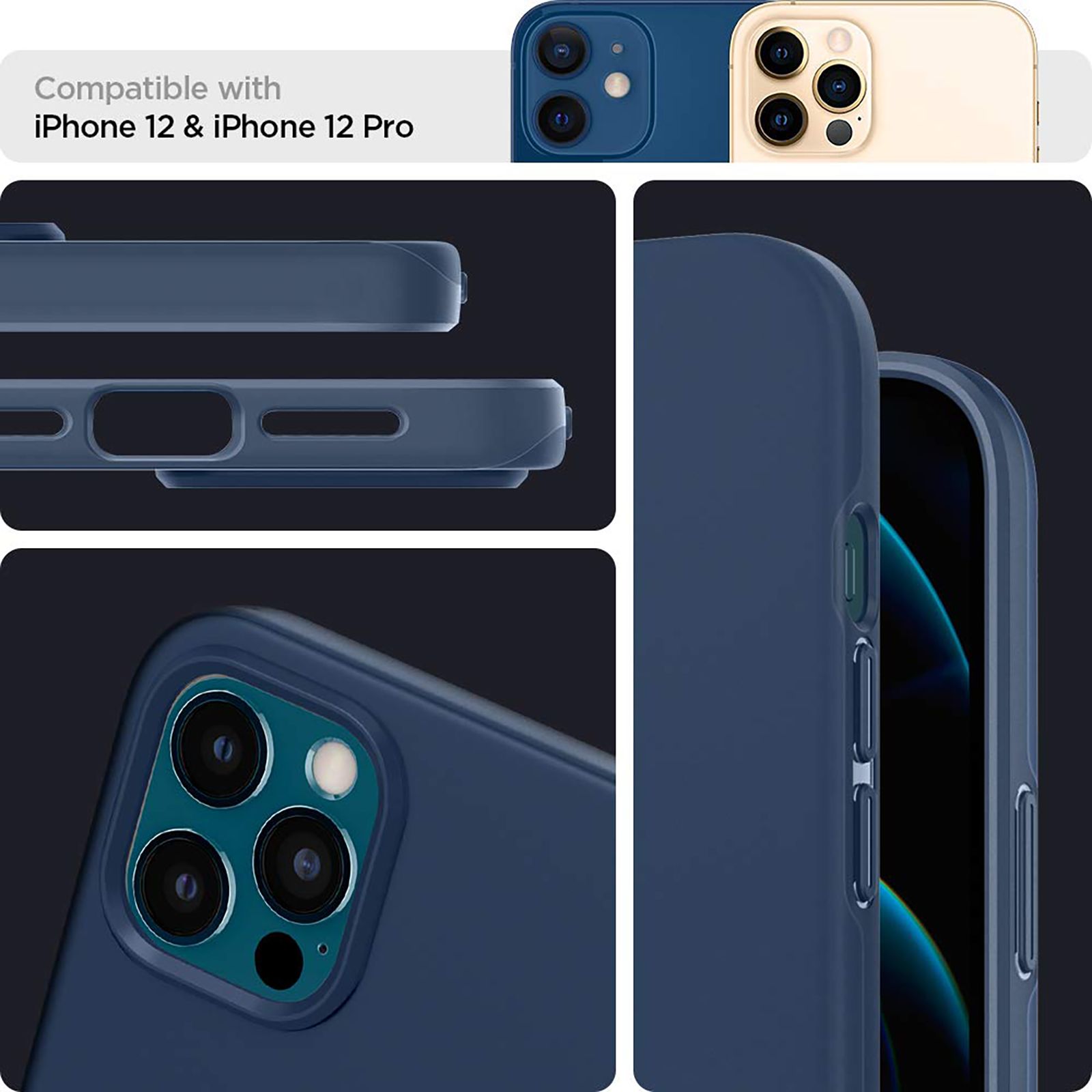 spigen Thin Fit Polycarbonate Back Cover for Apple iPhone 12, 12 Pro (Wireless Charging Compatible, Deep Blue)_11