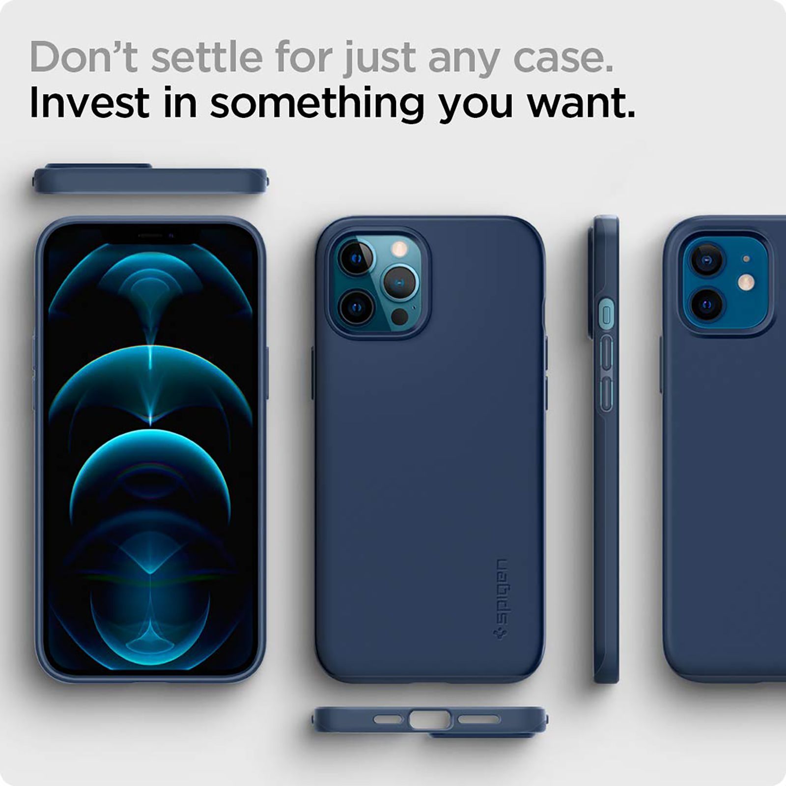 spigen Thin Fit Polycarbonate Back Cover for Apple iPhone 12, 12 Pro (Wireless Charging Compatible, Deep Blue)_13