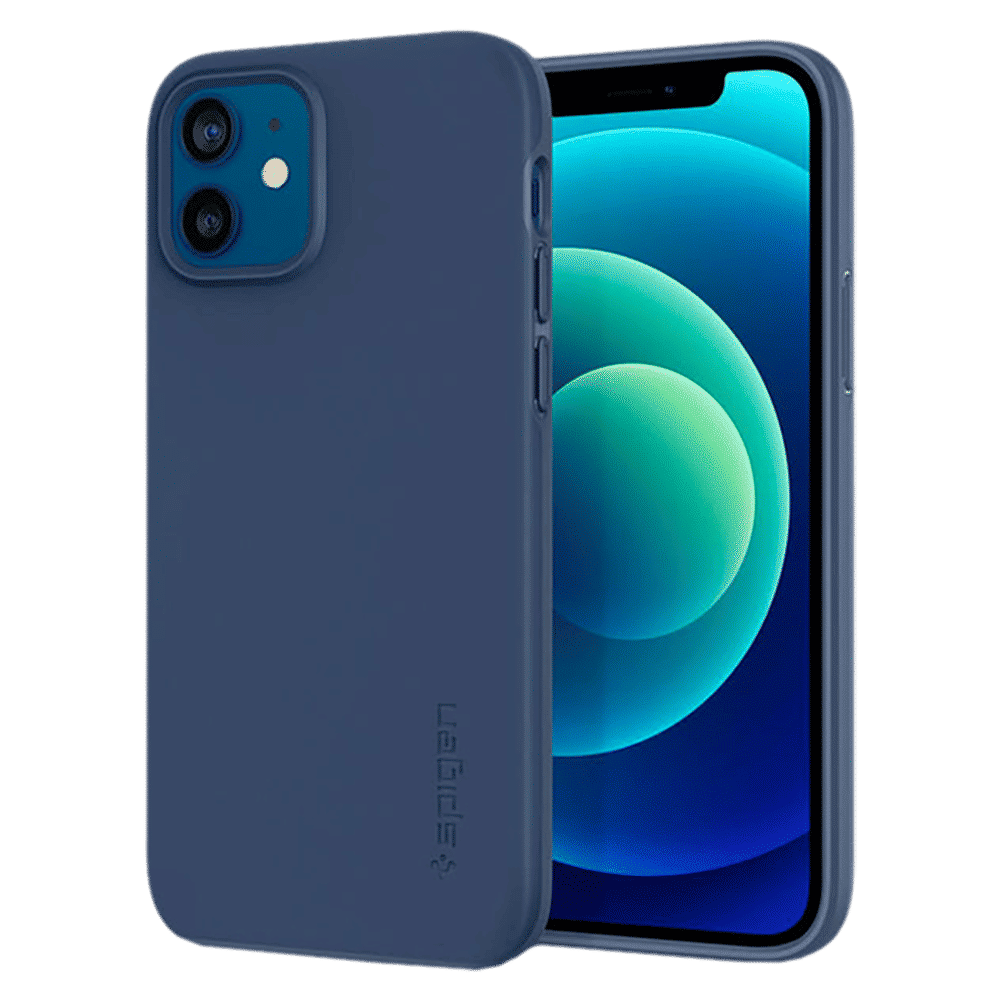 spigen Thin Fit Polycarbonate Back Cover for Apple iPhone 12, 12 Pro (Wireless Charging Compatible, Deep Blue)_14