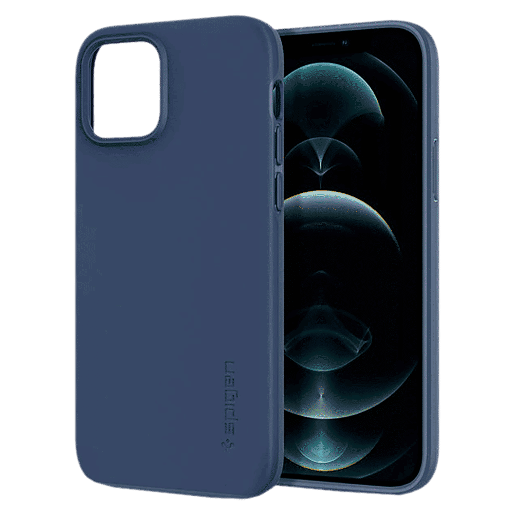 spigen Thin Fit Polycarbonate Back Cover for Apple iPhone 12, 12 Pro (Wireless Charging Compatible, Deep Blue)_15