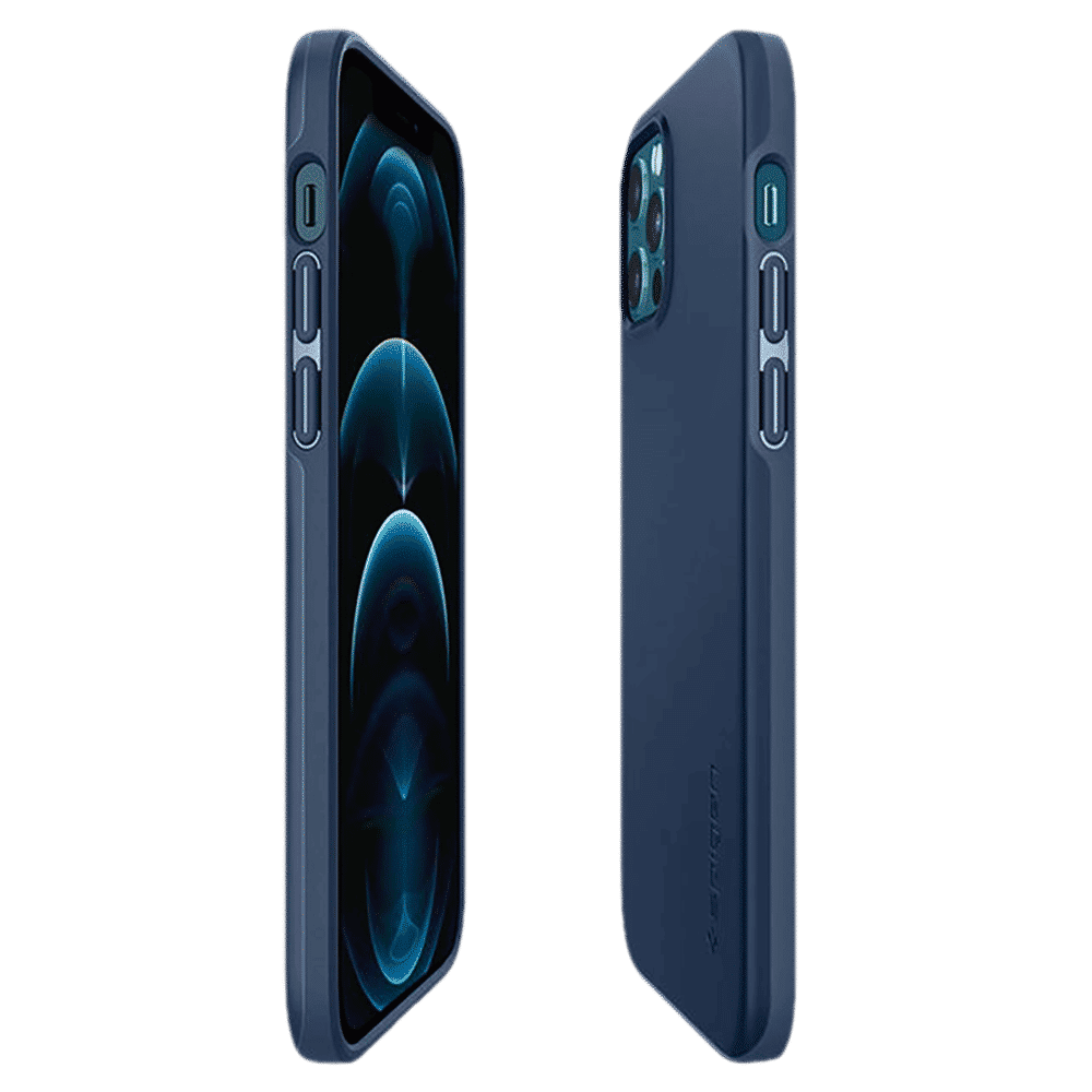 spigen Thin Fit Polycarbonate Back Cover for Apple iPhone 12, 12 Pro (Wireless Charging Compatible, Deep Blue)_17
