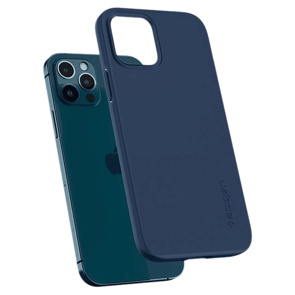 spigen Thin Fit Polycarbonate Back Cover for Apple iPhone 12, 12 Pro (Wireless Charging Compatible, Deep Blue)_18