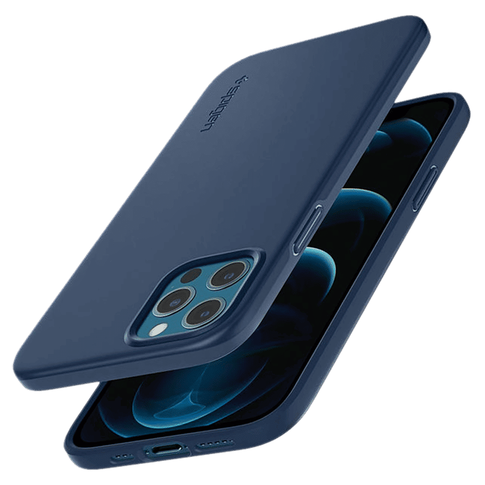 spigen Thin Fit Polycarbonate Back Cover for Apple iPhone 12, 12 Pro (Wireless Charging Compatible, Deep Blue)_19