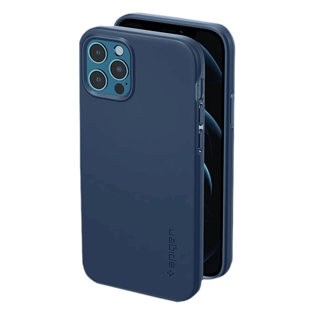 spigen Thin Fit Polycarbonate Back Cover for Apple iPhone 12, 12 Pro (Wireless Charging Compatible, Deep Blue)_20