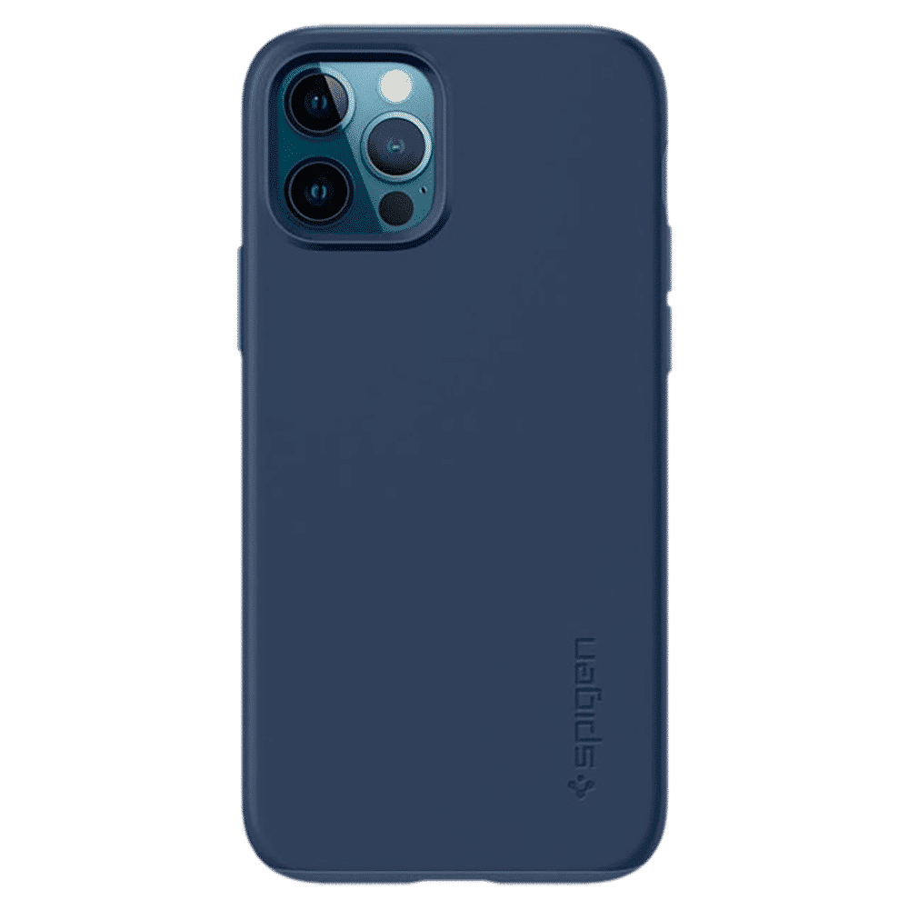 spigen Thin Fit Polycarbonate Back Cover for Apple iPhone 12, 12 Pro (Wireless Charging Compatible, Deep Blue)_4