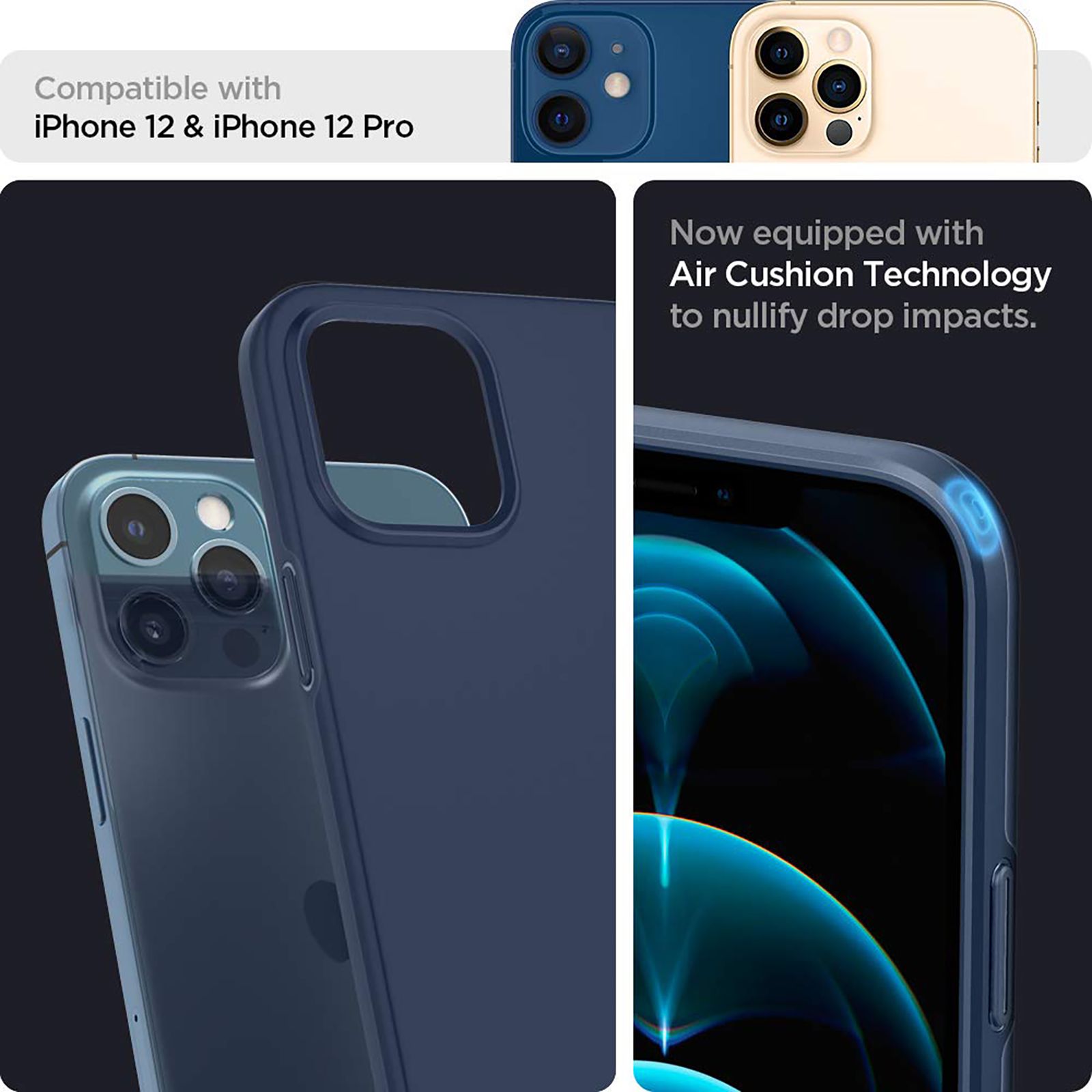 spigen Thin Fit Polycarbonate Back Cover for Apple iPhone 12, 12 Pro (Wireless Charging Compatible, Deep Blue)_9