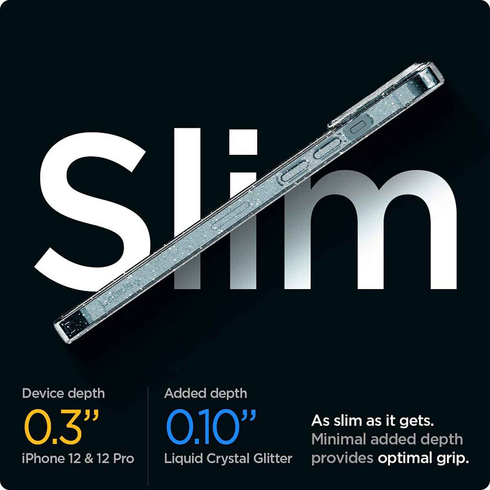 spigen Liquid Crystal Glitter TPU Back Cover for Apple iPhone 12, 12 Pro (Wireless Charging Compatible, Crystal Quartz)_8