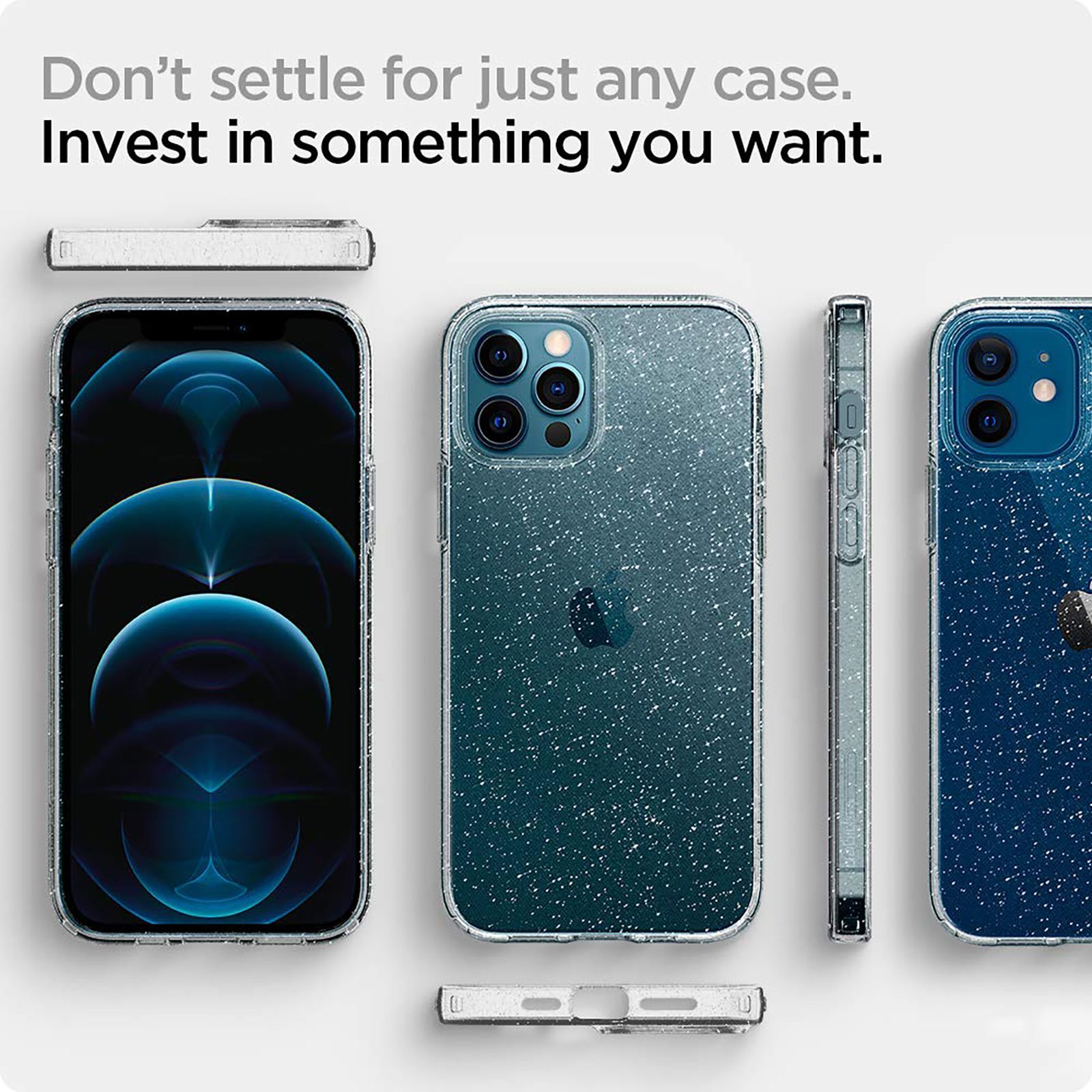 spigen Liquid Crystal Glitter TPU Back Cover for Apple iPhone 12, 12 Pro (Wireless Charging Compatible, Crystal Quartz)_4