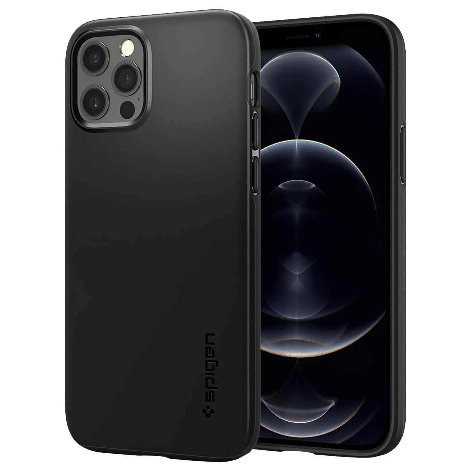 spigen Thin Fit Polycarbonate Back Cover for Apple iPhone 12, 12 Pro (Wireless Charging Compatible, Black)_1