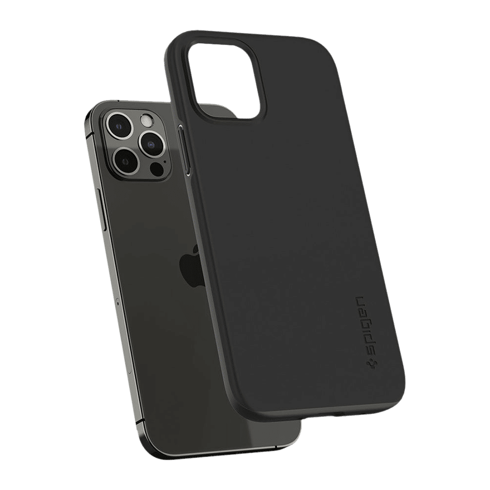 spigen Thin Fit Polycarbonate Back Cover for Apple iPhone 12, 12 Pro (Wireless Charging Compatible, Black)_10