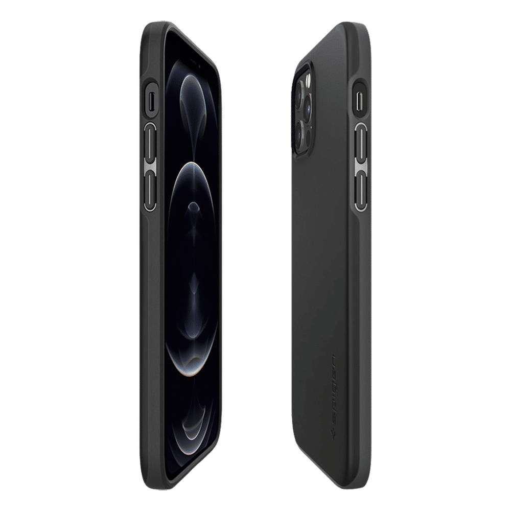 spigen Thin Fit Polycarbonate Back Cover for Apple iPhone 12, 12 Pro (Wireless Charging Compatible, Black)_11
