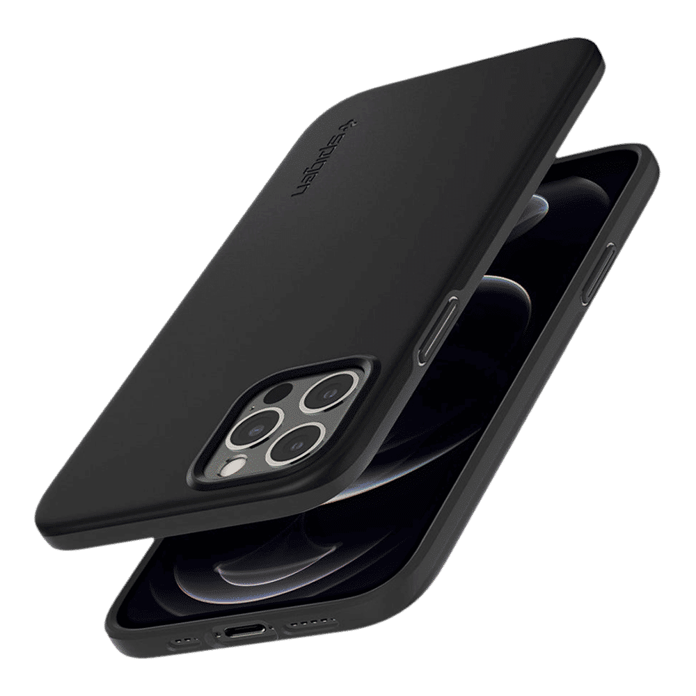spigen Thin Fit Polycarbonate Back Cover for Apple iPhone 12, 12 Pro (Wireless Charging Compatible, Black)_12