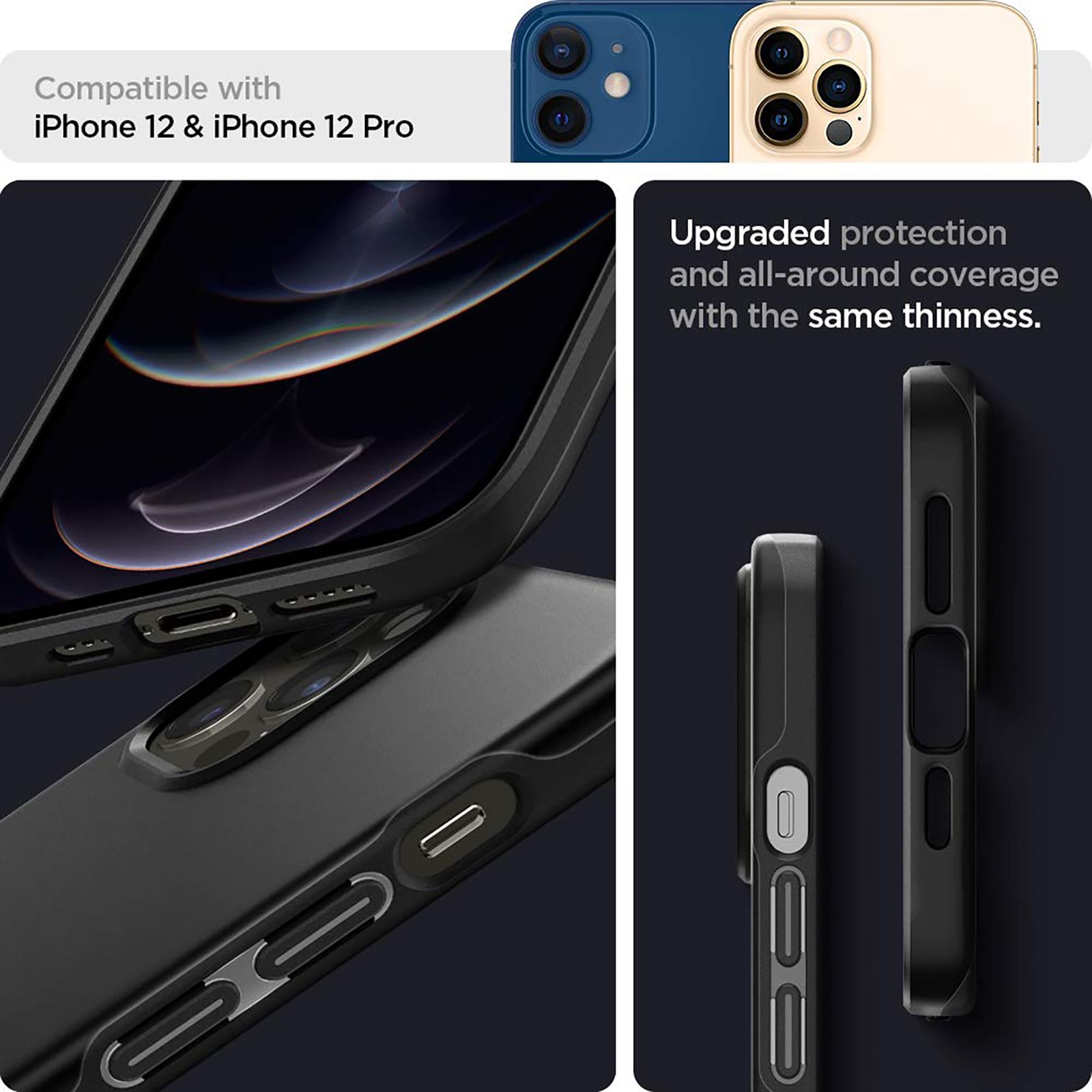 spigen Thin Fit Polycarbonate Back Cover for Apple iPhone 12, 12 Pro (Wireless Charging Compatible, Black)_17