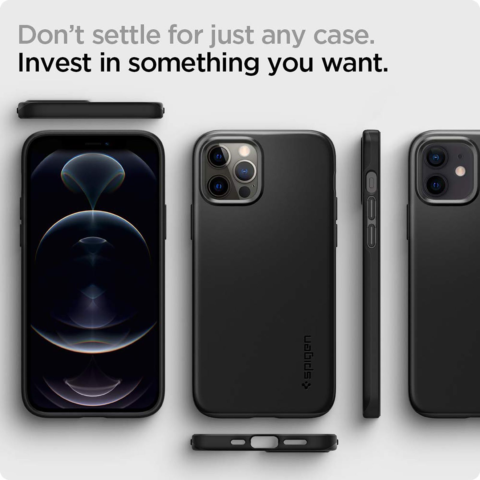 spigen Thin Fit Polycarbonate Back Cover for Apple iPhone 12, 12 Pro (Wireless Charging Compatible, Black)_5