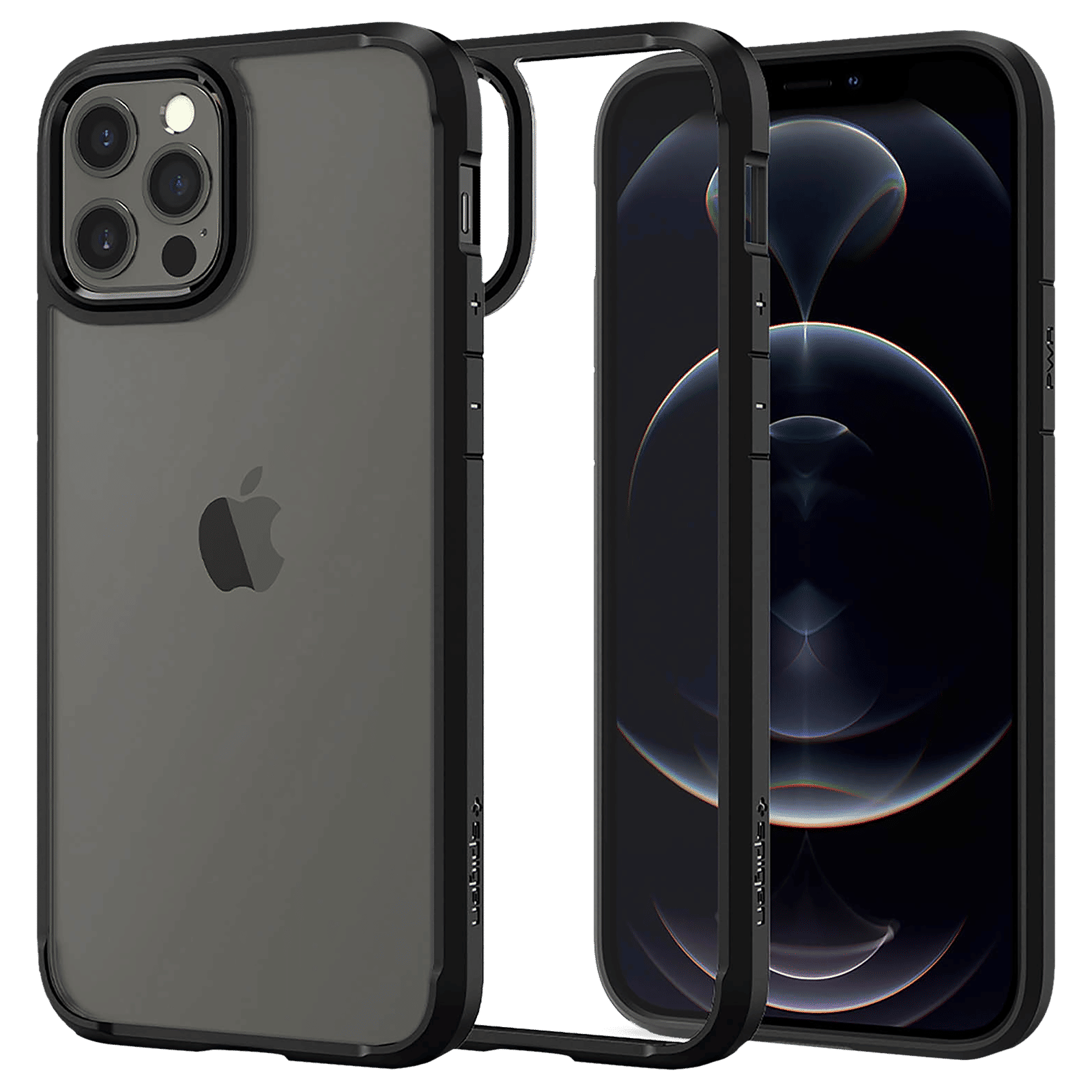 spigen Crystal Hybrid TPU Back Cover for Apple iPhone 12 and iPhone 12 Pro (Certified Military Grade Protection, Black)_1