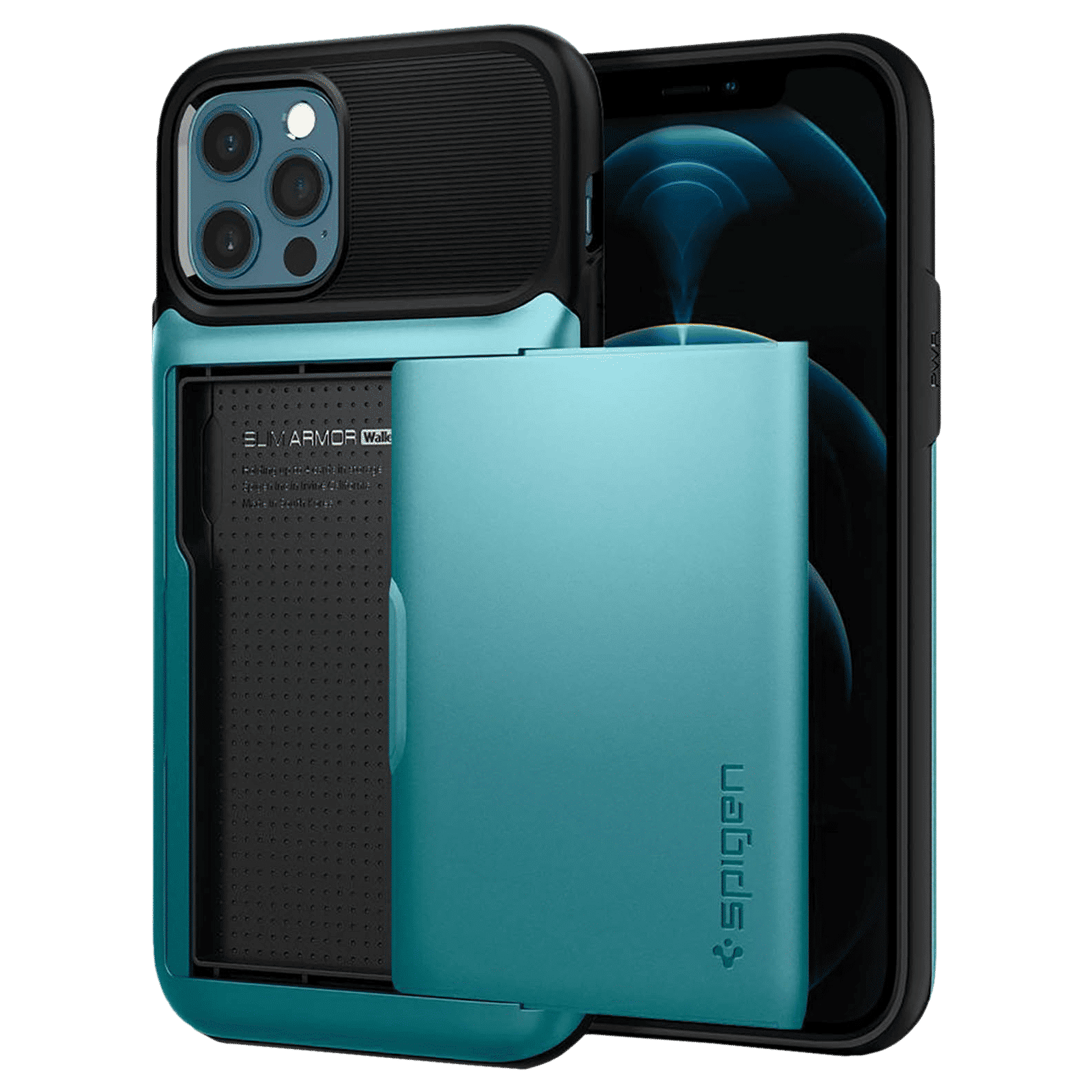 spigen Slim Armor Wallet TPU & Polycarbonate Back Cover for Apple iPhone 12, 12 Pro (Air Cushion Technology, Mint)_1