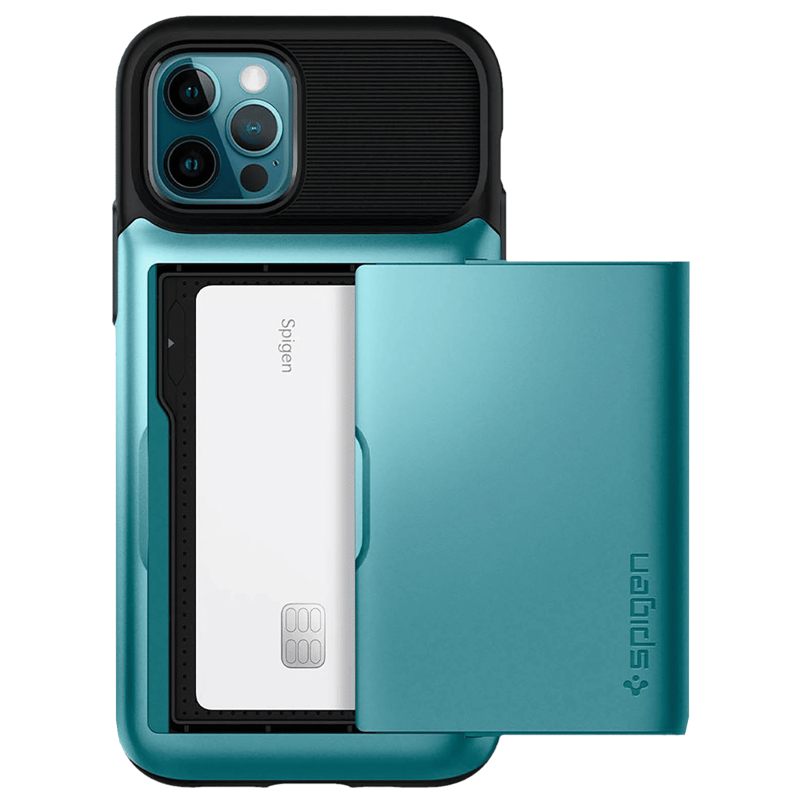 spigen Slim Armor Wallet TPU & Polycarbonate Back Cover for Apple iPhone 12, 12 Pro (Air Cushion Technology, Mint)_8