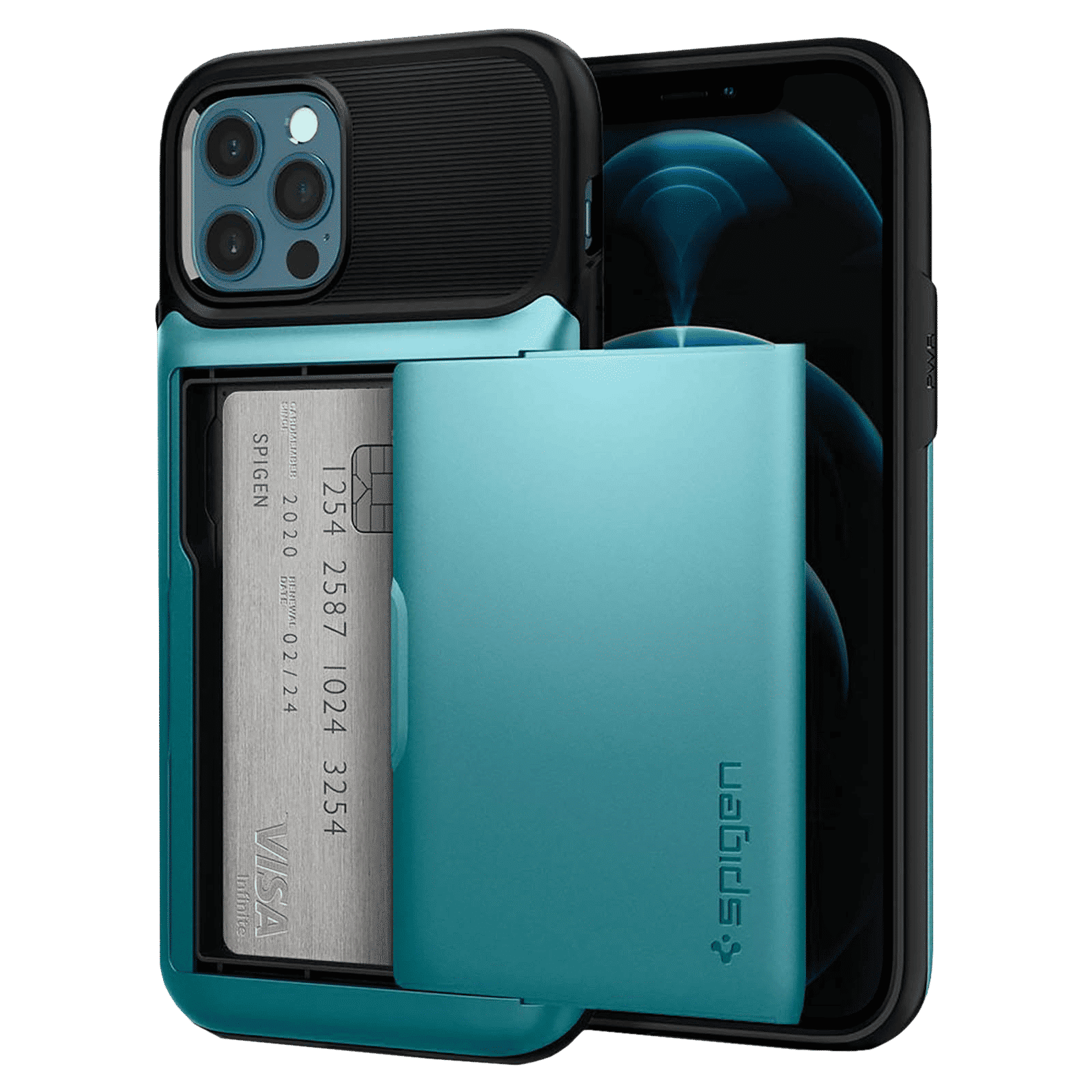 spigen Slim Armor Wallet TPU & Polycarbonate Back Cover for Apple iPhone 12, 12 Pro (Air Cushion Technology, Mint)_12