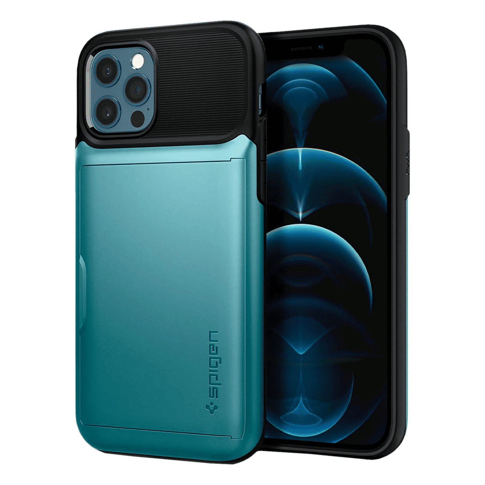 spigen Slim Armor Wallet TPU & Polycarbonate Back Cover for Apple iPhone 12, 12 Pro (Air Cushion Technology, Mint)_4
