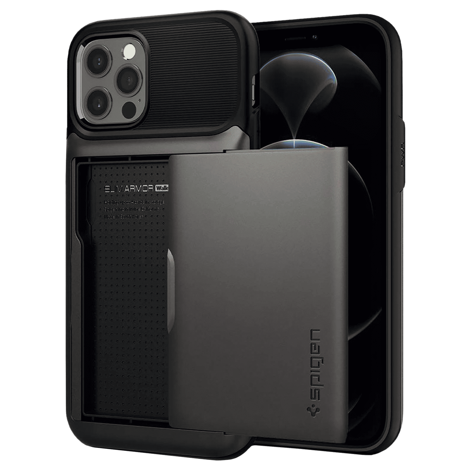 spigen Slim Armor Wallet TPU & Polycarbonate Back Cover for Apple iPhone 12, 12 Pro (Air Cushion Technology, Gunmetal)_1
