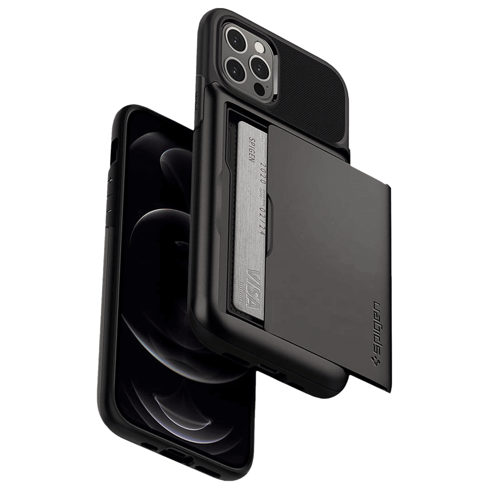 spigen Slim Armor Wallet TPU & Polycarbonate Back Cover for Apple iPhone 12, 12 Pro (Air Cushion Technology, Gunmetal)_9