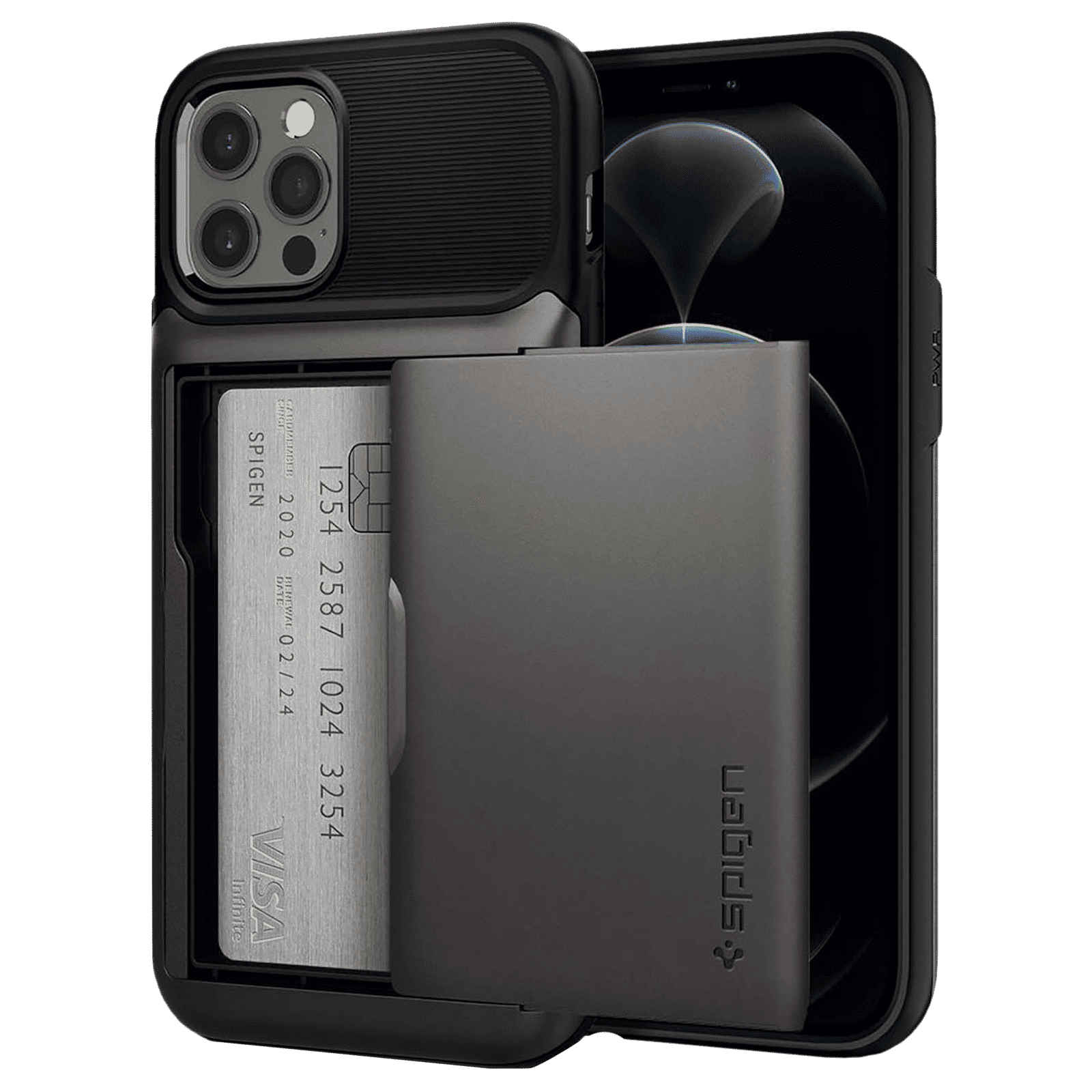 spigen Slim Armor Wallet TPU & Polycarbonate Back Cover for Apple iPhone 12, 12 Pro (Air Cushion Technology, Gunmetal)_11