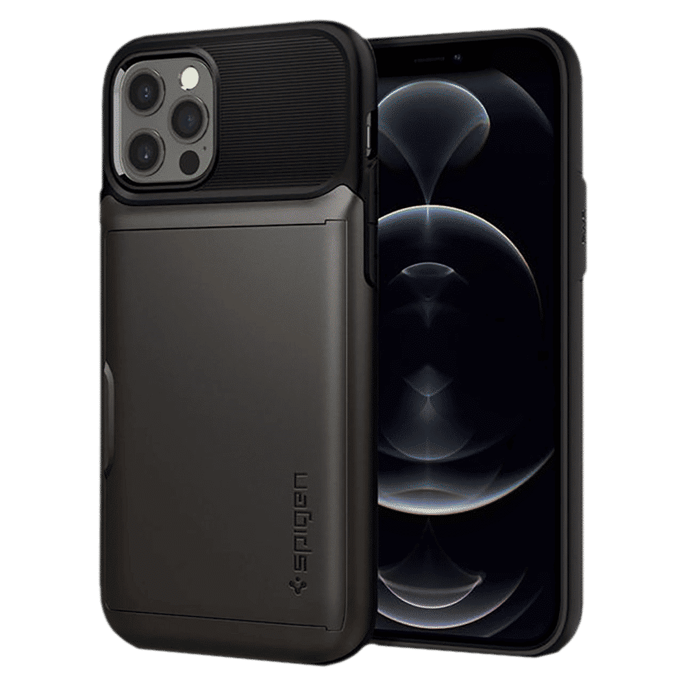 spigen Slim Armor Wallet TPU & Polycarbonate Back Cover for Apple iPhone 12, 12 Pro (Air Cushion Technology, Gunmetal)_12