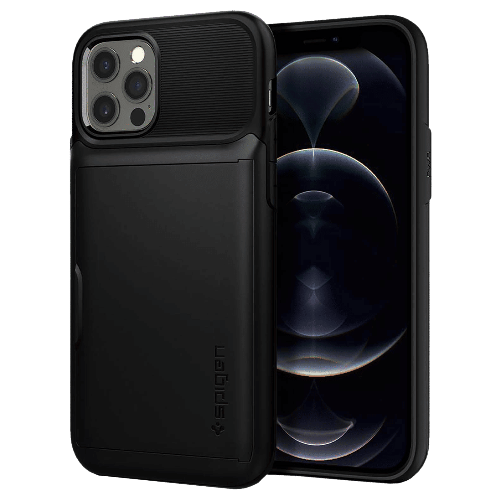 spigen Slim Armor Wallet TPU & Polycarbonate Back Cover for Apple iPhone 12, 12 Pro (Air Cushion Technology, Black)_1