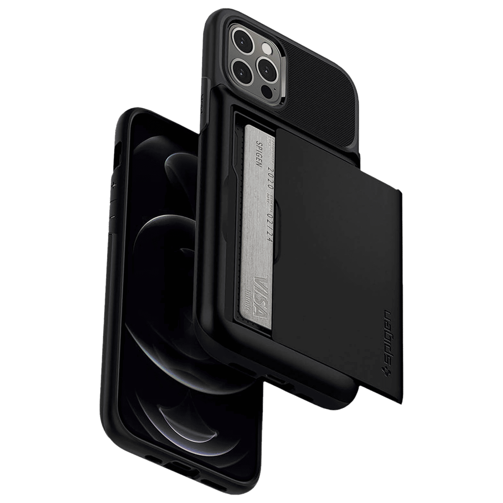 spigen Slim Armor Wallet TPU & Polycarbonate Back Cover for Apple iPhone 12, 12 Pro (Air Cushion Technology, Black)_8