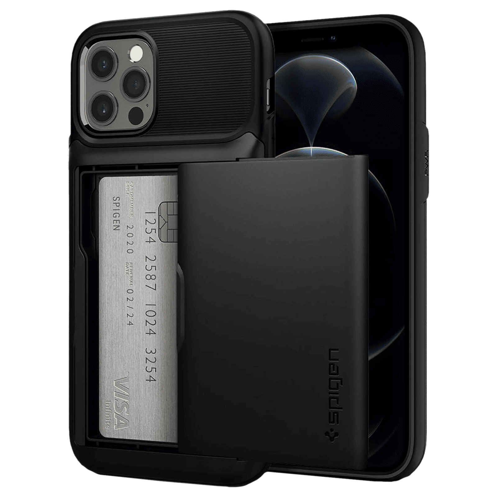 spigen Slim Armor Wallet TPU & Polycarbonate Back Cover for Apple iPhone 12, 12 Pro (Air Cushion Technology, Black)_10