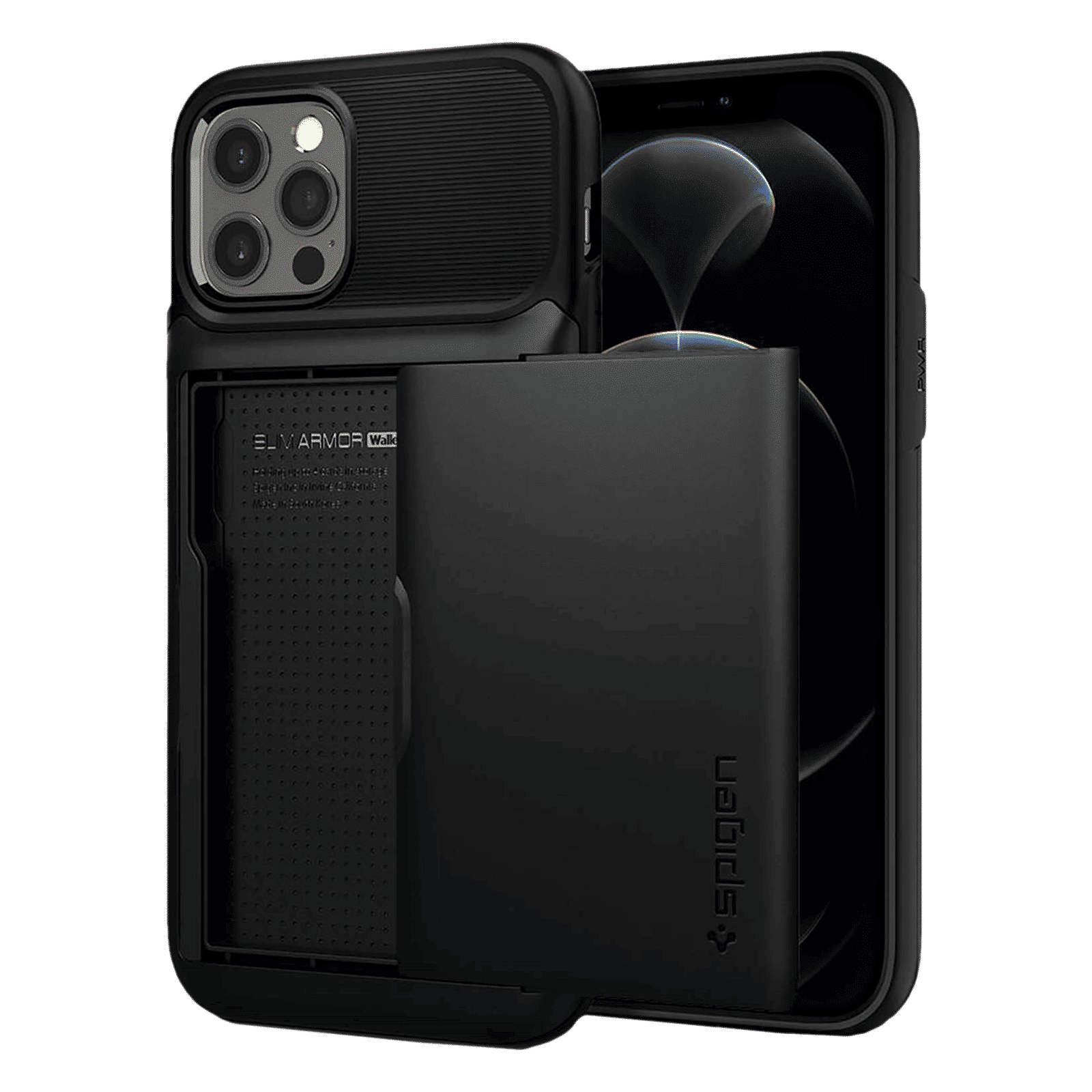 spigen Slim Armor Wallet TPU & Polycarbonate Back Cover for Apple iPhone 12, 12 Pro (Air Cushion Technology, Black)_4