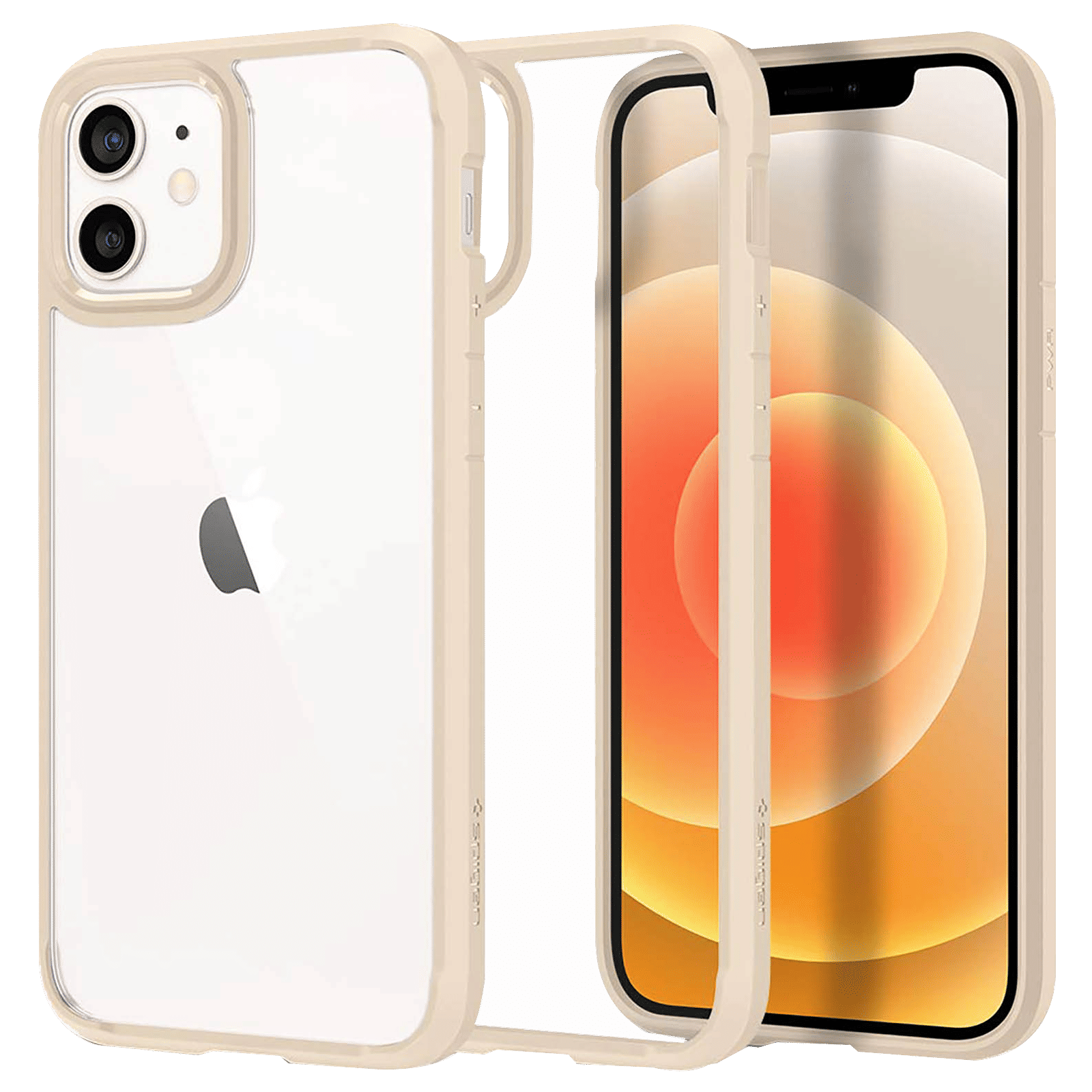 spigen Ultra Hybrid TPU & Polycarbonate Back Cover for Apple iPhone 12, 12 Pro (Supports Wireless Charging, Sand Beige)_1